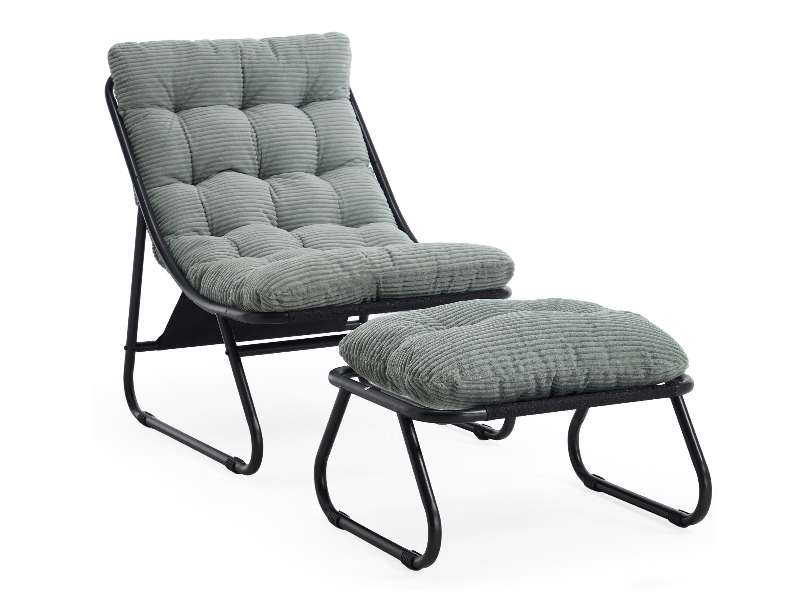 SeedWave Loungesessel mit Ottoman Liegestuhl Stahlgestell Gartenstuhl mit Trennbaren Pölster (bestehend aus Sessel und Hocker), Outdoor Terrassenstuhl für Garten usw. Außenbereich