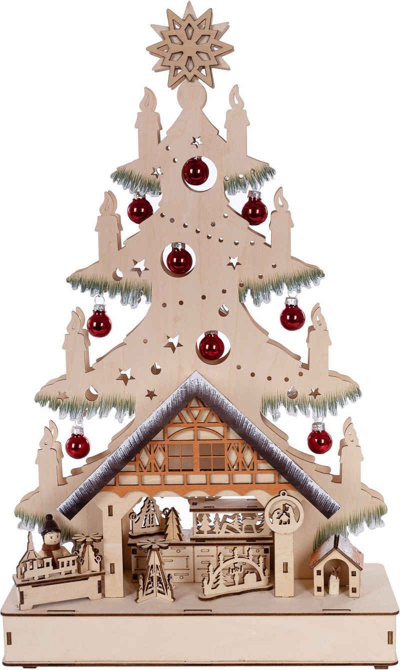 Myflair Möbel & Accessoires LED Schwibbogen (1-tlg), aus Holz, mit Weihnachtskugeln geschmückt, Höhe ca. 49 cm