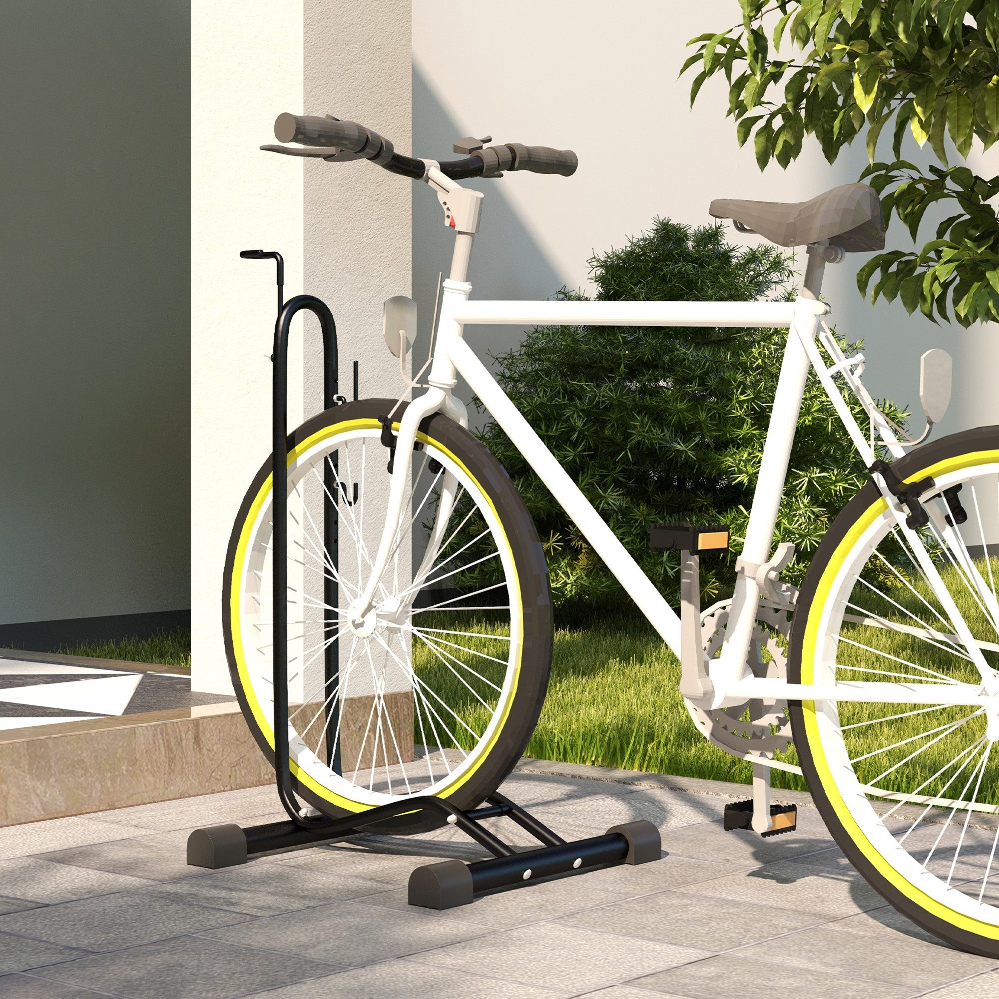 SPORTNOW Fahrradständer Aufstellständer wetterfest für 24-29/700c Räder (Radständer, 1-St., Fahrradhalter), Stahl, Schwarz