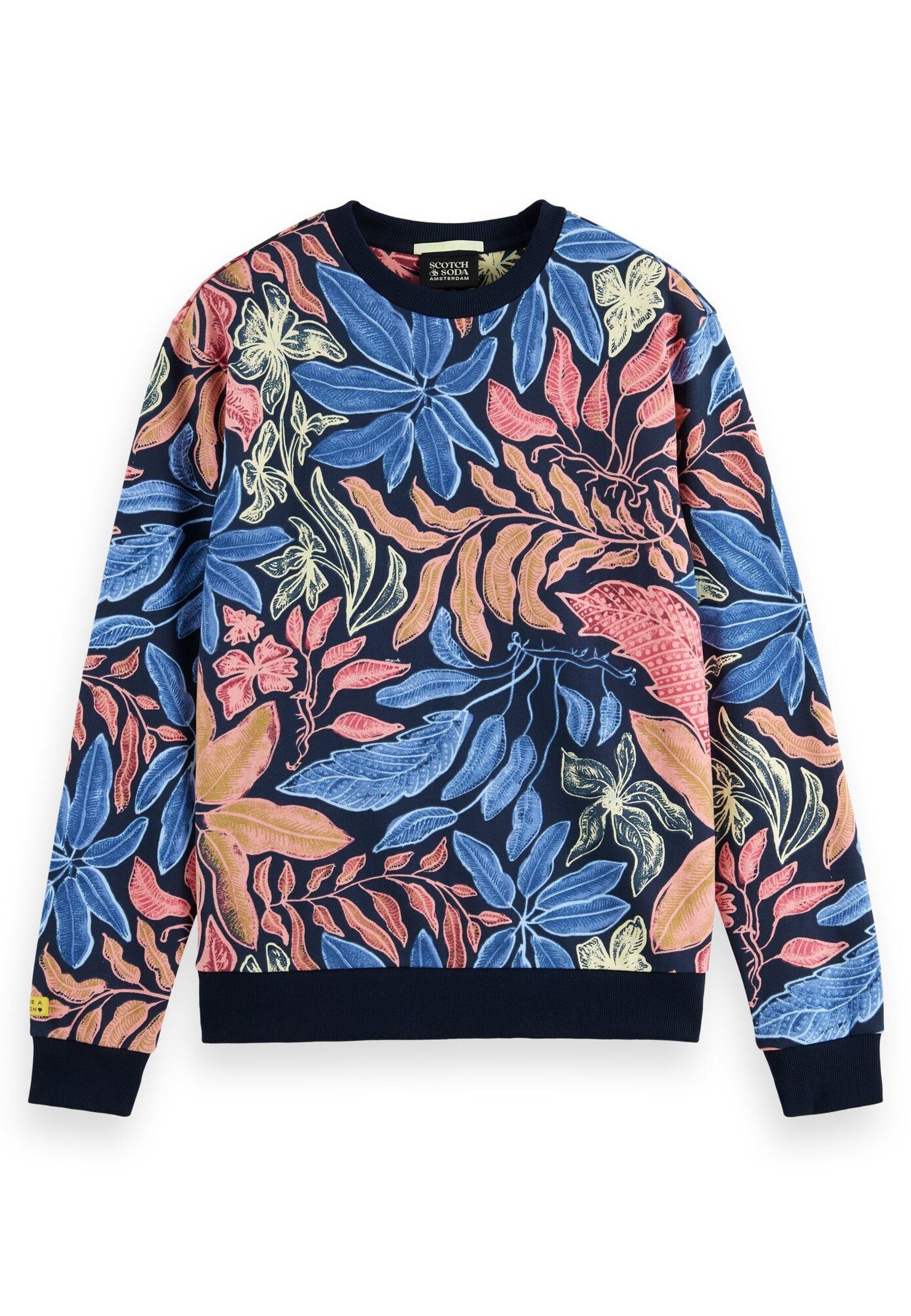 Scotch & Soda Sweatshirt Pullover Big AOP Sweatshirt mit Rundhalsausschnitt (1-tlg) blau