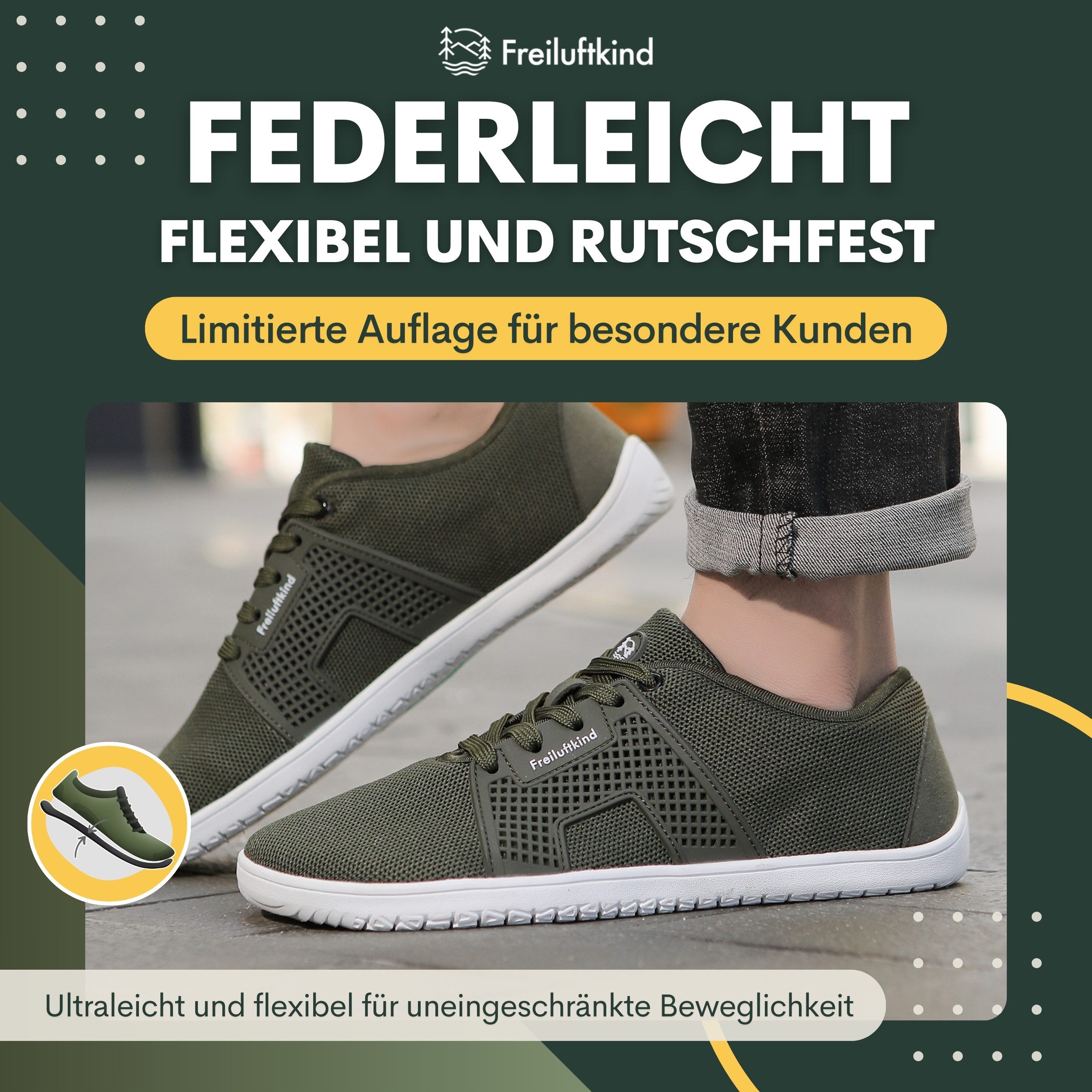 Freiluftkind Hokkaido – gesunde Barfußschuhe Sneaker - Entlastung für Gelenke Sneaker