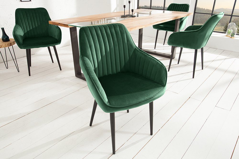 riess-ambiente Polsterstuhl TURIN smaragdgrün/schwarz - Samt, Metall, Ziersteppung, Armlehnen (Einzelartikel, 1 St), gepolstert & im retro Design - ideal für Wo – Bild 3 von 5