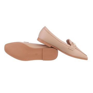 Ital-Design Damen Mokassins Freizeit Slipper Blockabsatz Mokassins in Hellbraun