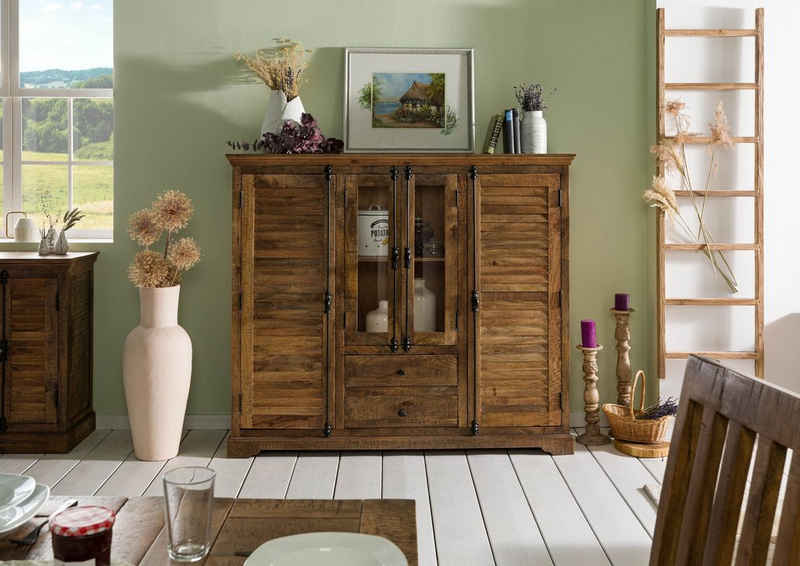 Massivmoebel24 Highboard Highboard Mango 160x45x140 dunkelbraun geölt RODEZ #126