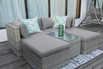 ONDIS24 Gartenmöbelset Loungeset Sonora mit 5 Sitzen und Tisch, unterschiedlich zusammenbaubar, in moderner Rattan-Korb-Optik, UV- und witterungsbeständig, Polypropylen, inklusive Auflagekissen, (5-tlg)