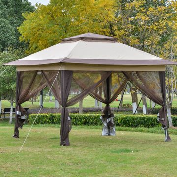 Outsunny Faltpavillon Pop-Up-Zelt Gartenpavillon inkl. Rollentasche Stahl+Oxford+Mesh Braun, mit 4 Seitenteilen, (Set, Gartenpavillon), 364L x 364B x 294H cm