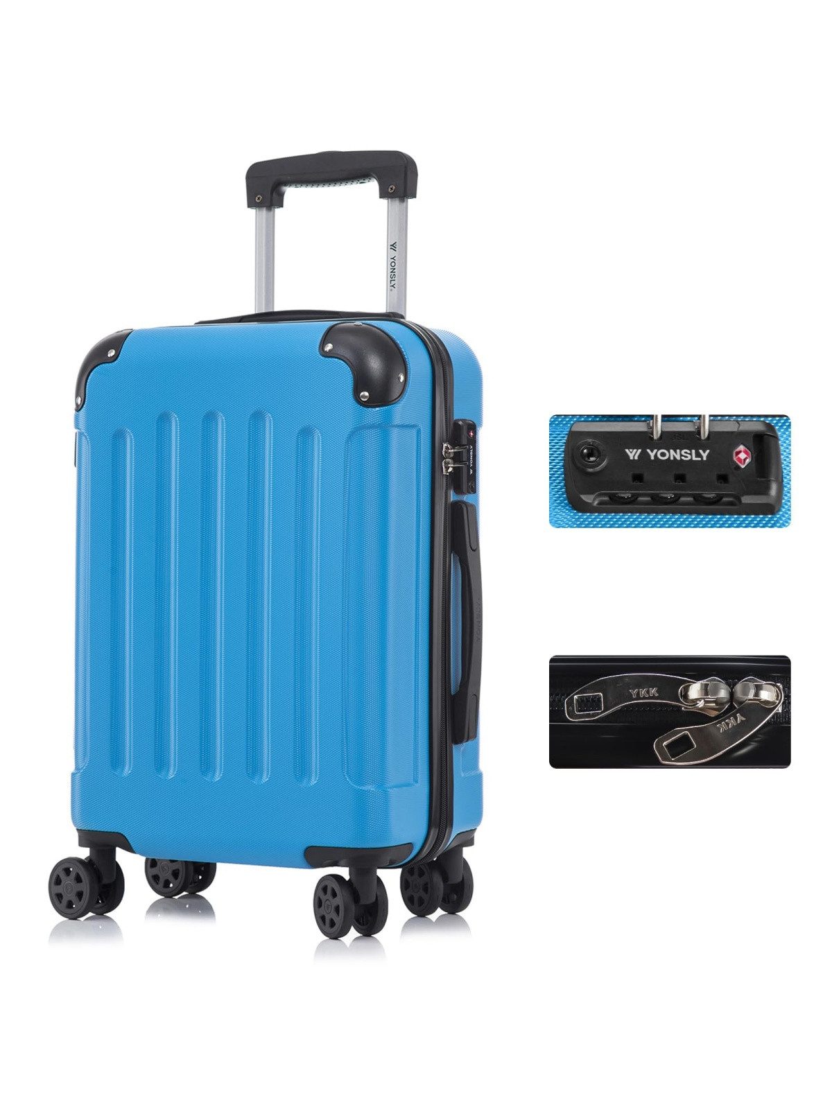 YONSLY Hartschalen-Trolley Premium Hartschalen-Reisekoffer Trolley Kabinenkoffer, 4 Rollen, TSA-Schloss, YKK-Reißverschluss, austauschbare Rollen & Griffe