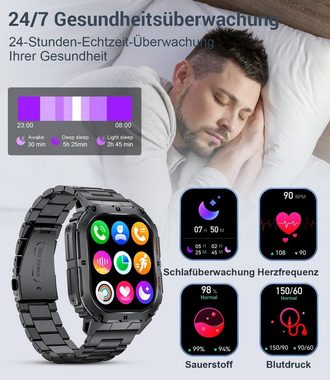 Lige Smartwatch (1,95 Zoll, iOS Android), 380mAh 5ATM Wasserdicht Fitness Blutdruck Herzfrequenz Spo2 Tracker