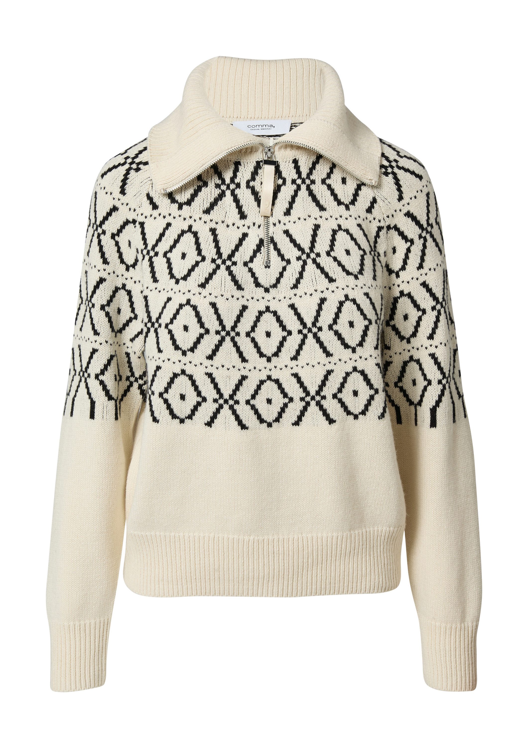 comma Longpullover Strickpullover Strickpullover mit Troyer-Kragen günstig online kaufen