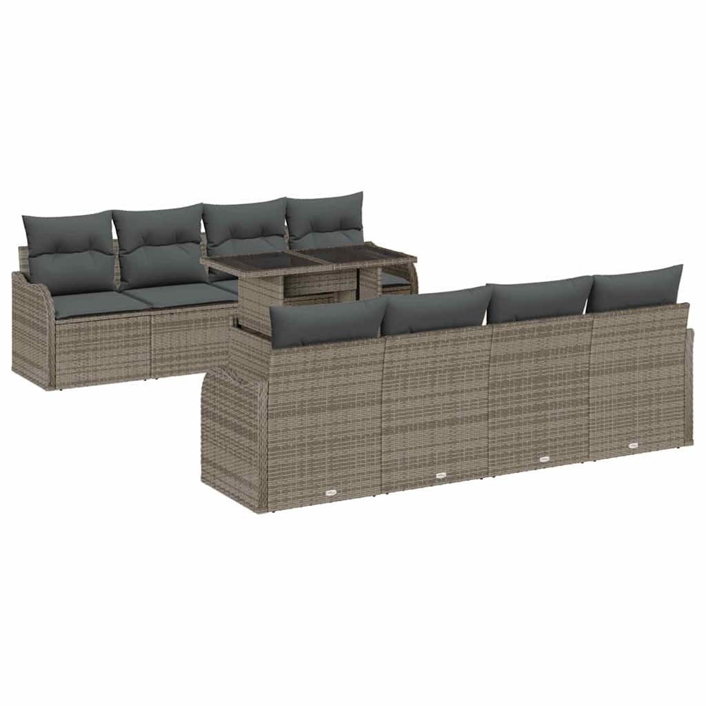 vidaXL Loungesofa Garten-Sofa-Set mit Kissen mit Speicher 9 pcs Grau Poly Rattan, 9 Teile
