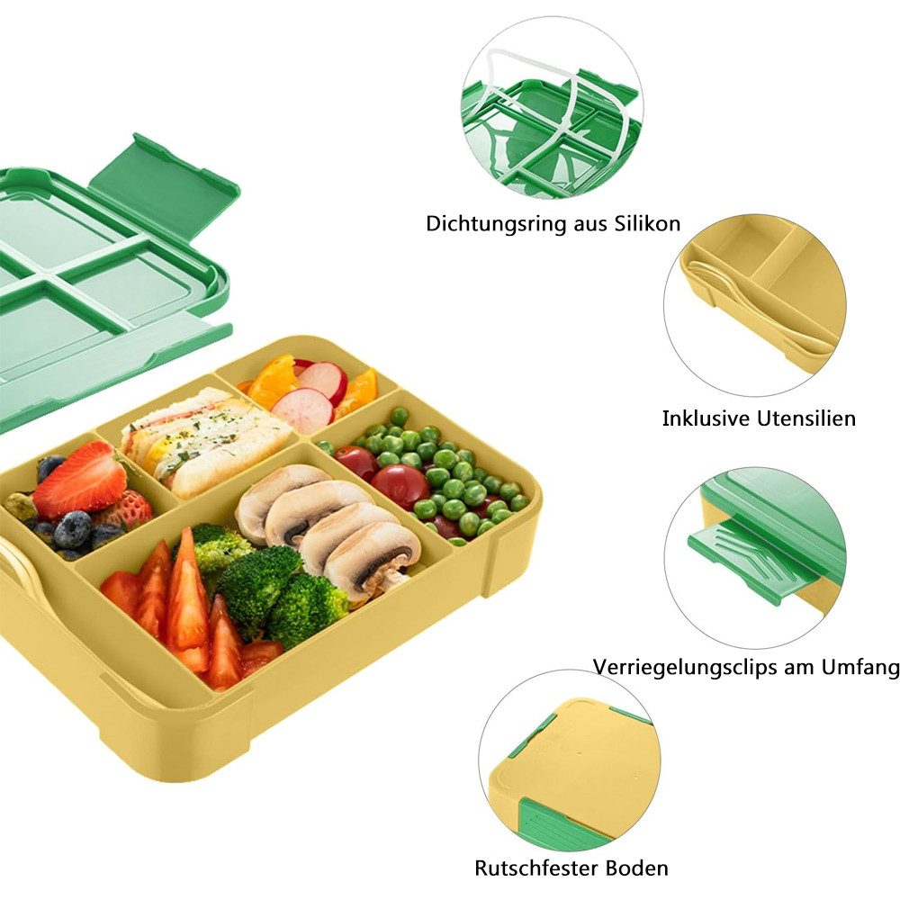 TUWENA Lunchbox Brotdose Kinder mit Fächern, 1330ml auslaufsichere Lunchbox, Snackbox