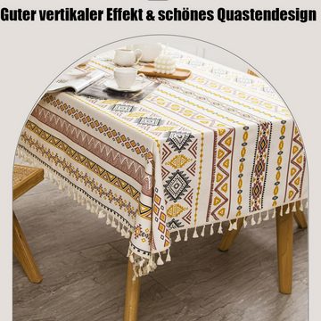 Coonoor Tischdecke Böhmische Tischdecke aus Baumwollleinen mit Quaste