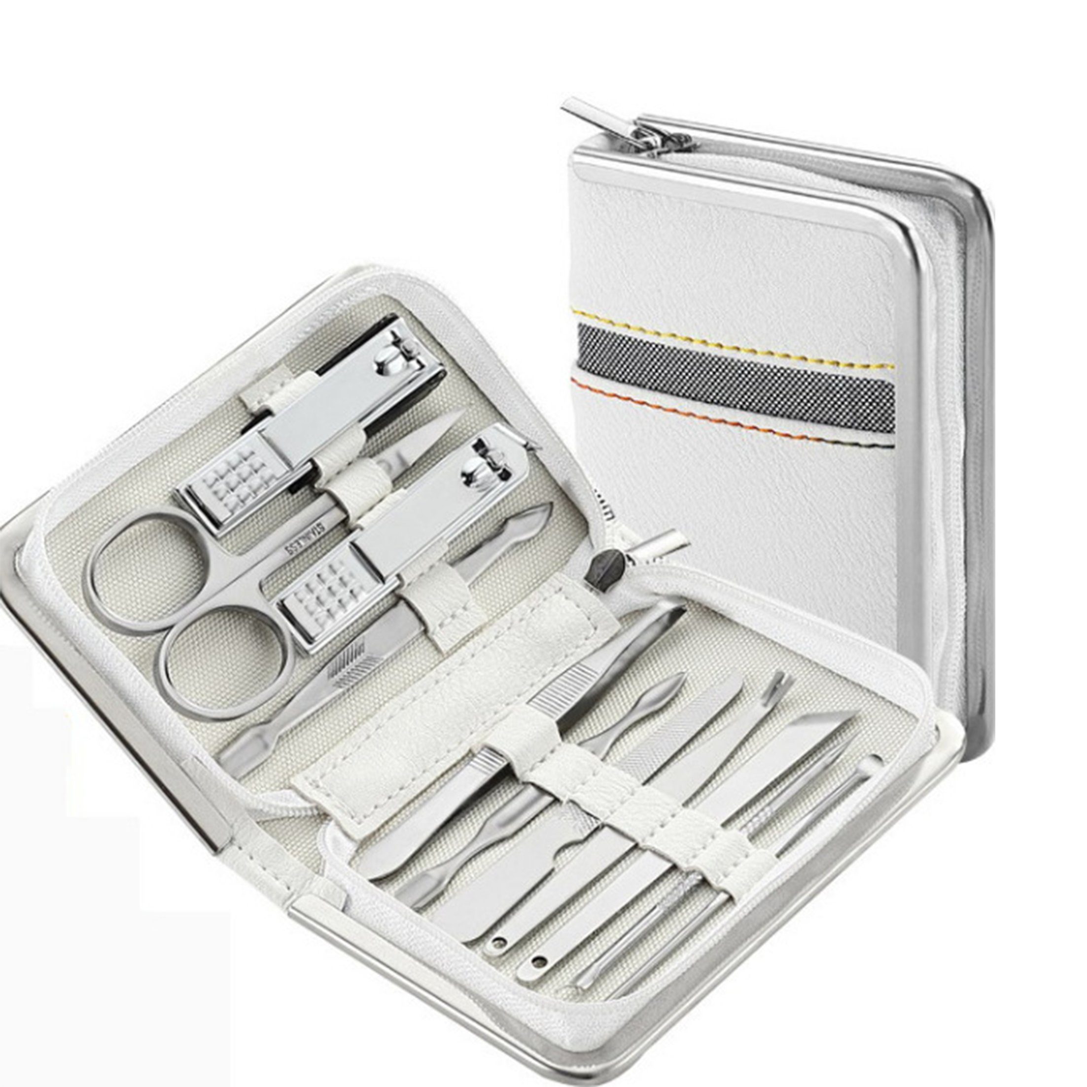 Scheiffy Nagelknipser-Set Nagelset mit Aufbewahrungsbox,Nagelpflegewerkzeuge 11-tlg. aus Edelstahl, weiß