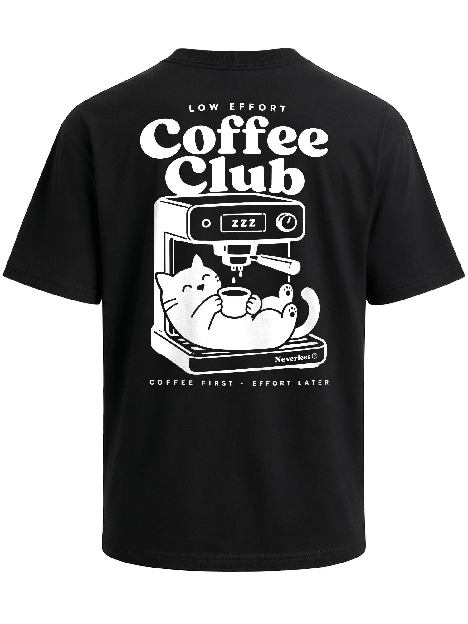 Neverless Oversize-Shirt Herren T-Shirt - Design Cat Coffee - Oversized Relaxed Fit Printshirt mit Print