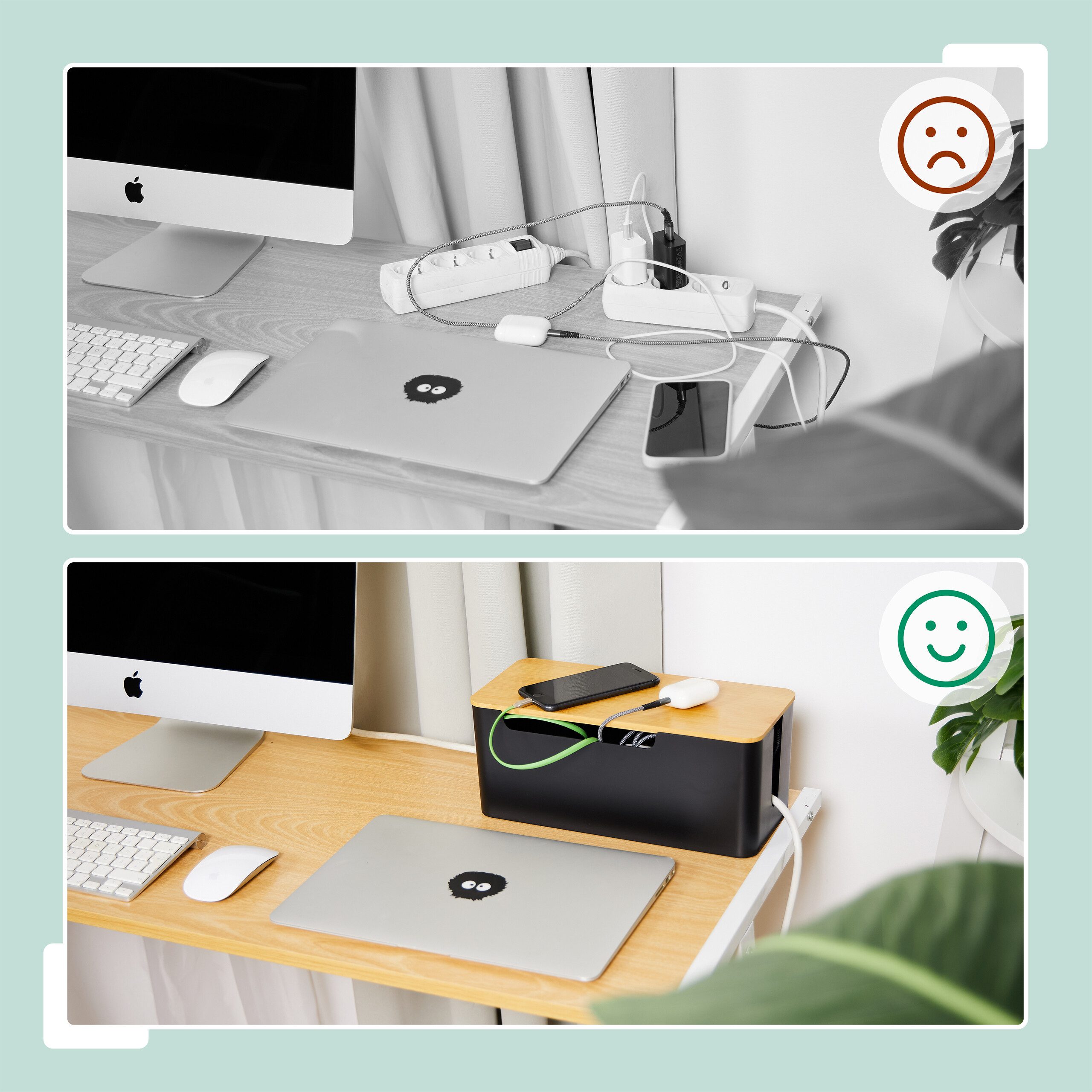 relaxdays Kabelbox Schwarze Kabelbox mit Bambusdeckel günstig online kaufen