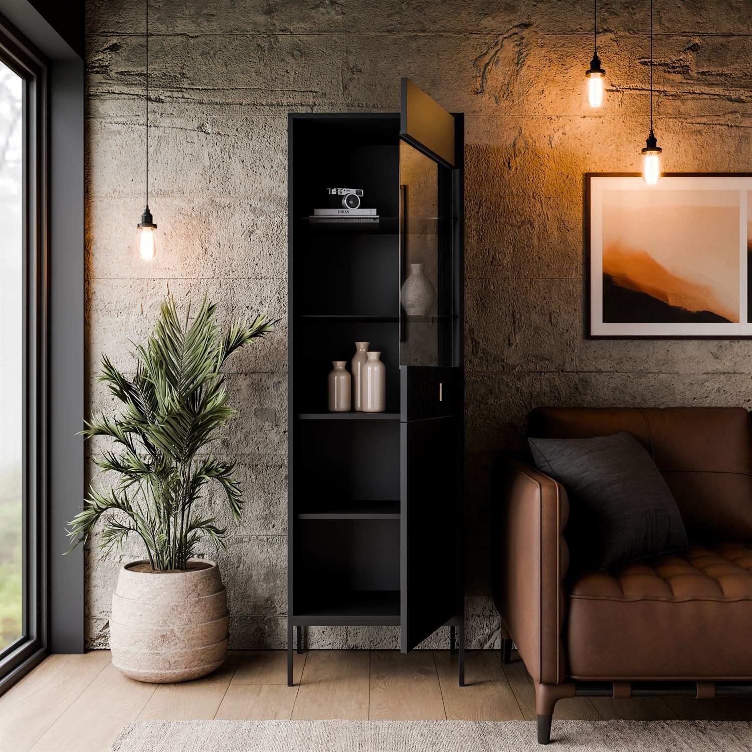 Lookway Vitrine MIDNIGHT mit Glastür auf Gestell Breite: 54 cm