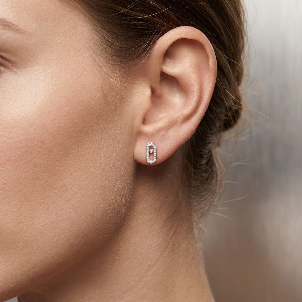 Suzan Gold Paar Ohrstecker Oval Link Stud Earrings 925 Sterling Silber – Elegante Ohrstecker mit