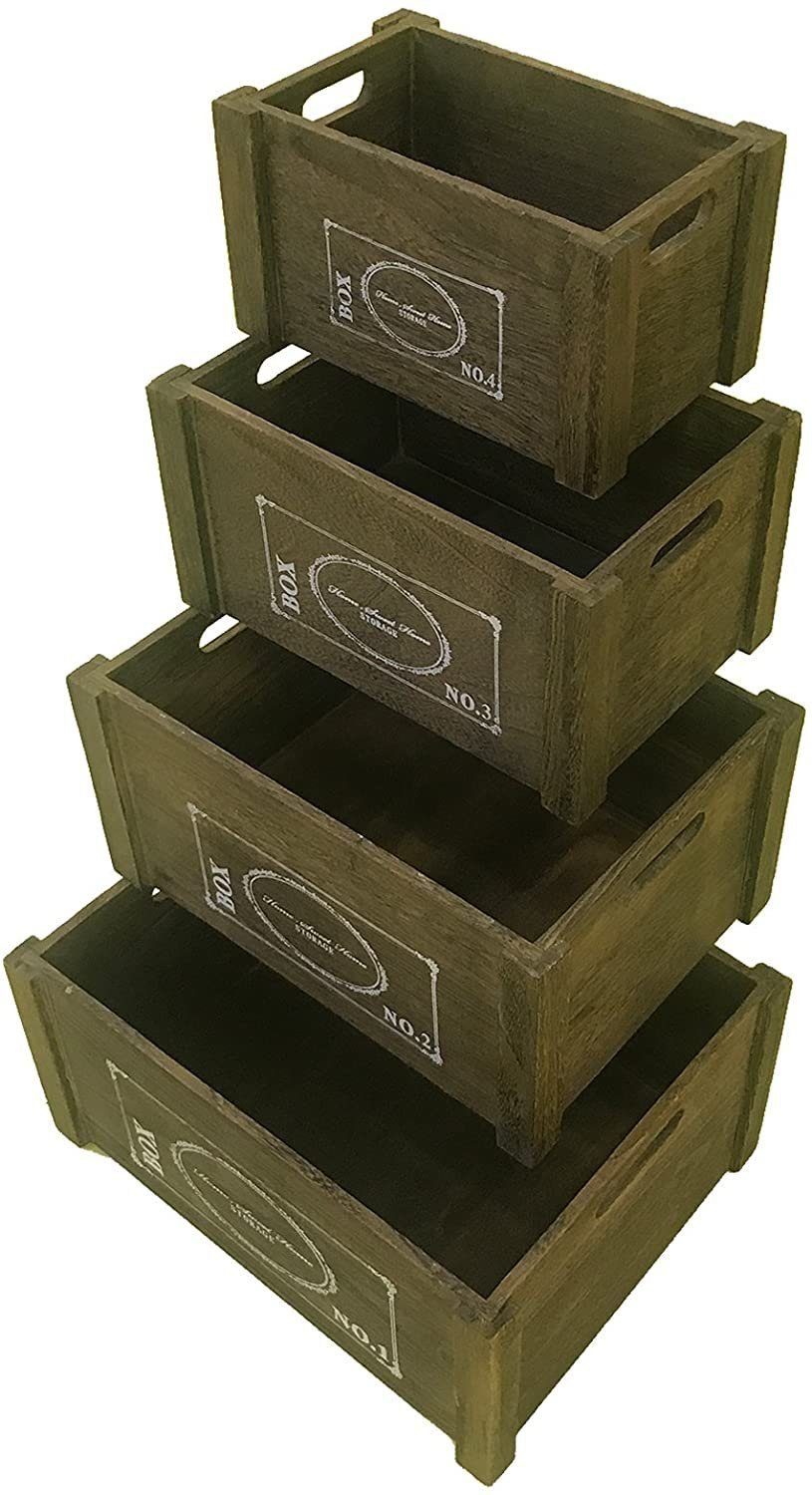 Mucola Allzweckkiste Aufbewahrungsboxen 4er Set Shabby Holzkisten Rustikal Allzweckkiste (Set, 4 St., 4 Größen), Shabby Look