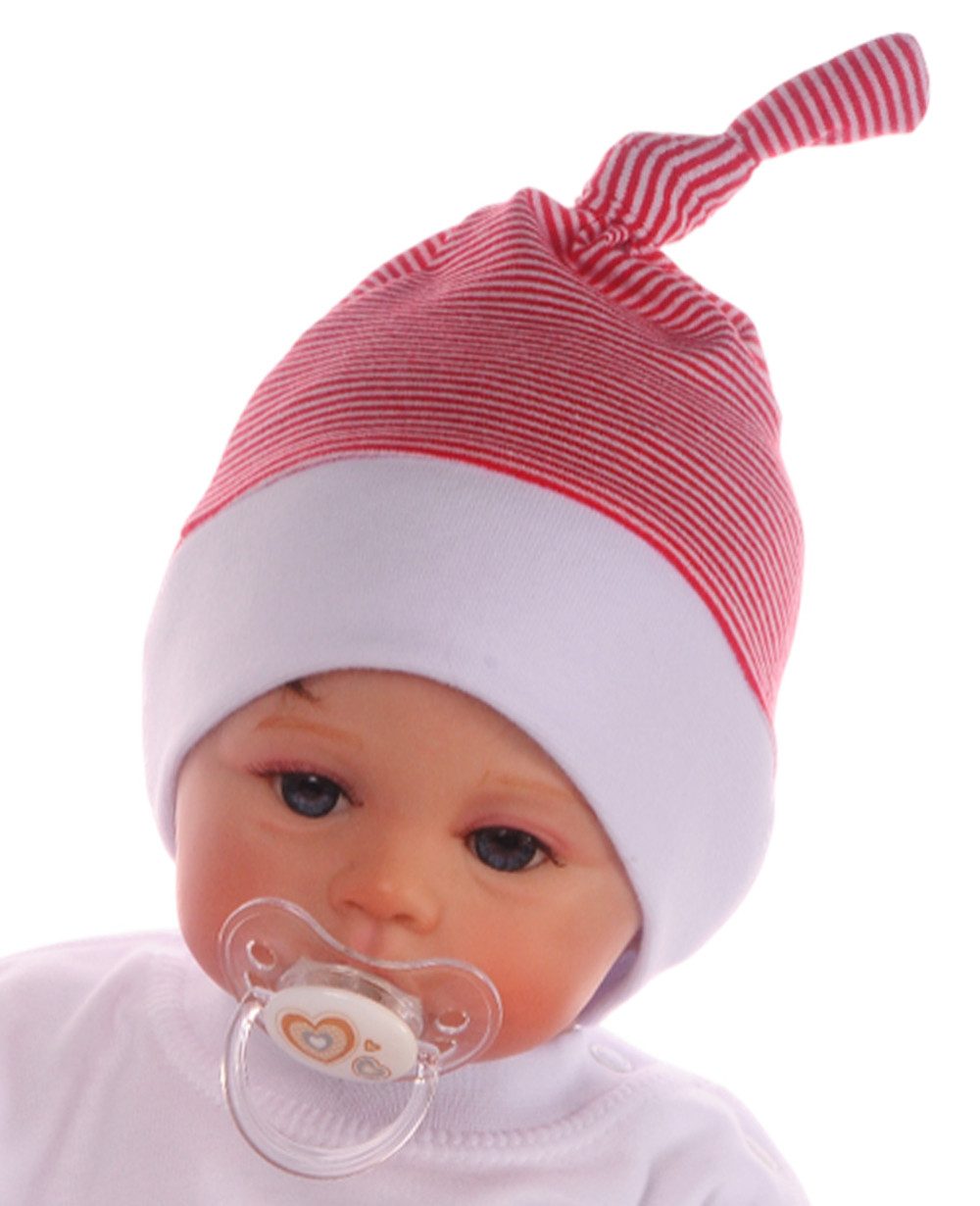 La Bortini Erstlingsmütze Baby Mütze Weihnachtsmütze in Rot gestreift Knotenmütze elastisch, weich, für Neugeborene 32 34 36 38 39 40 41 42 43 44 45 46