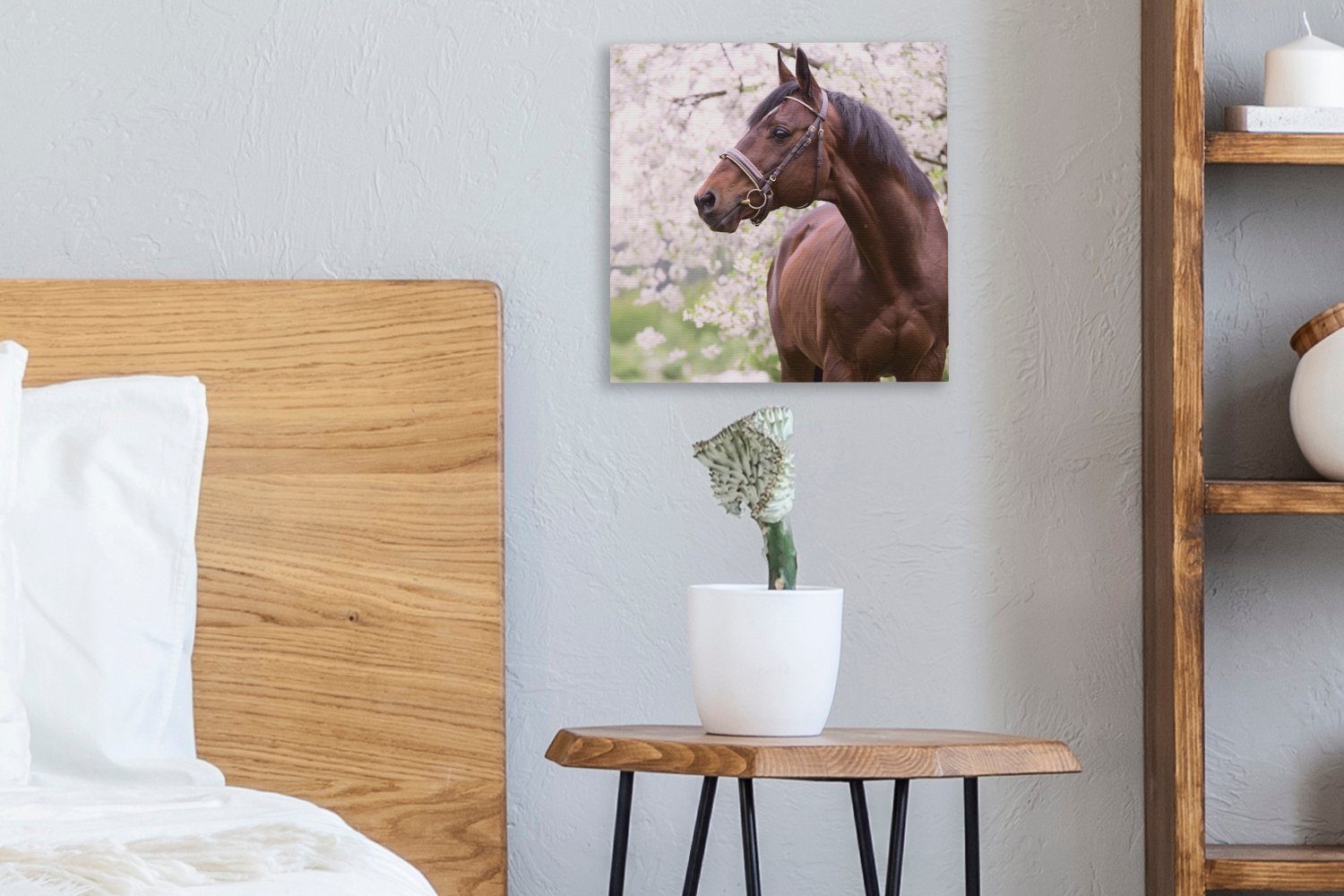 (1 Pferd St), OneMillionCanvasses® Leinwandbild Halfter, Leinwand Wohnzimmer für Sakura Schlafzimmer Bilder - -