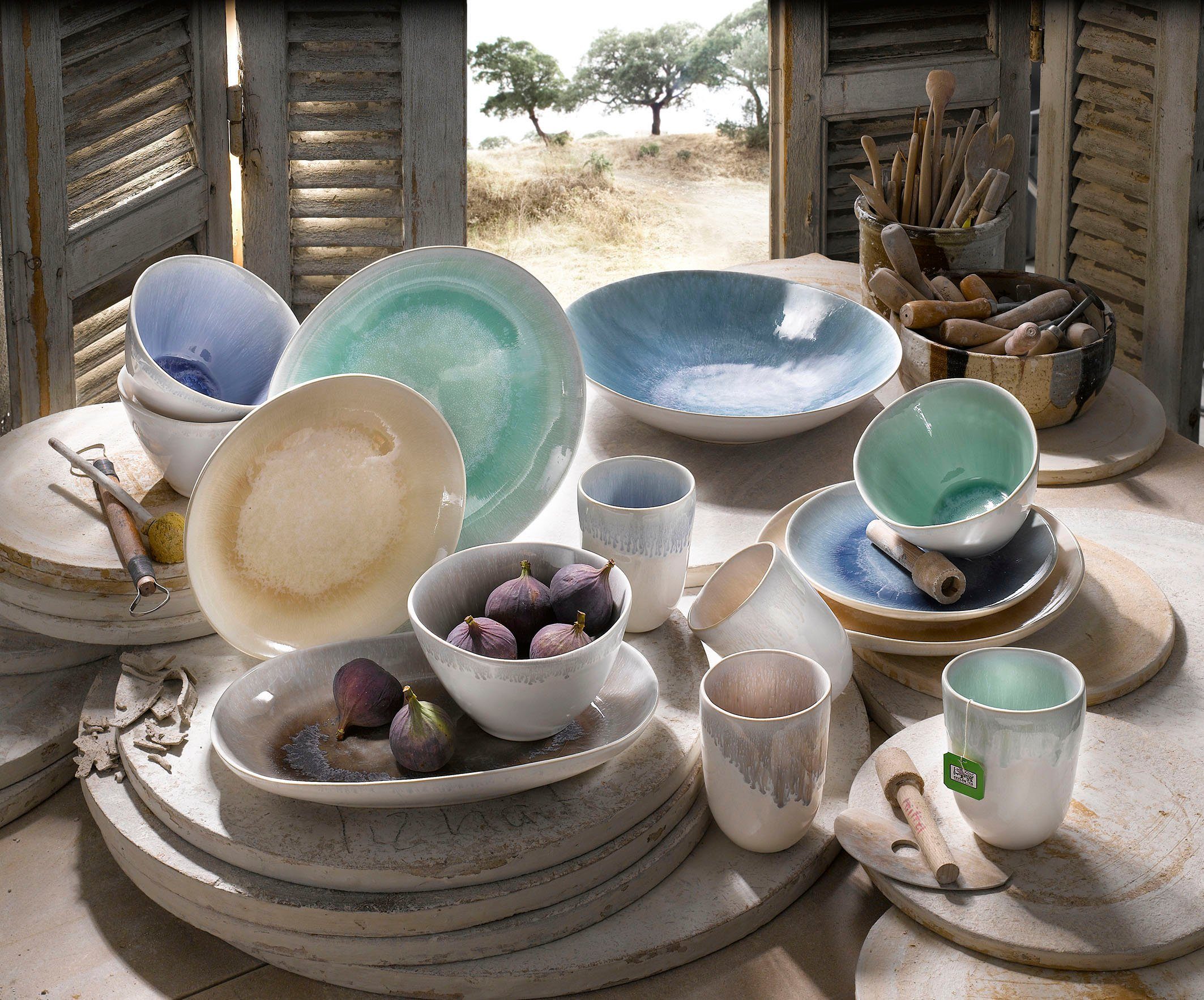 CreaTable Kombiservice Aquarius (16-tlg), 4 Personen, Steinzeug, Spezialglasur, handwerklicher Look