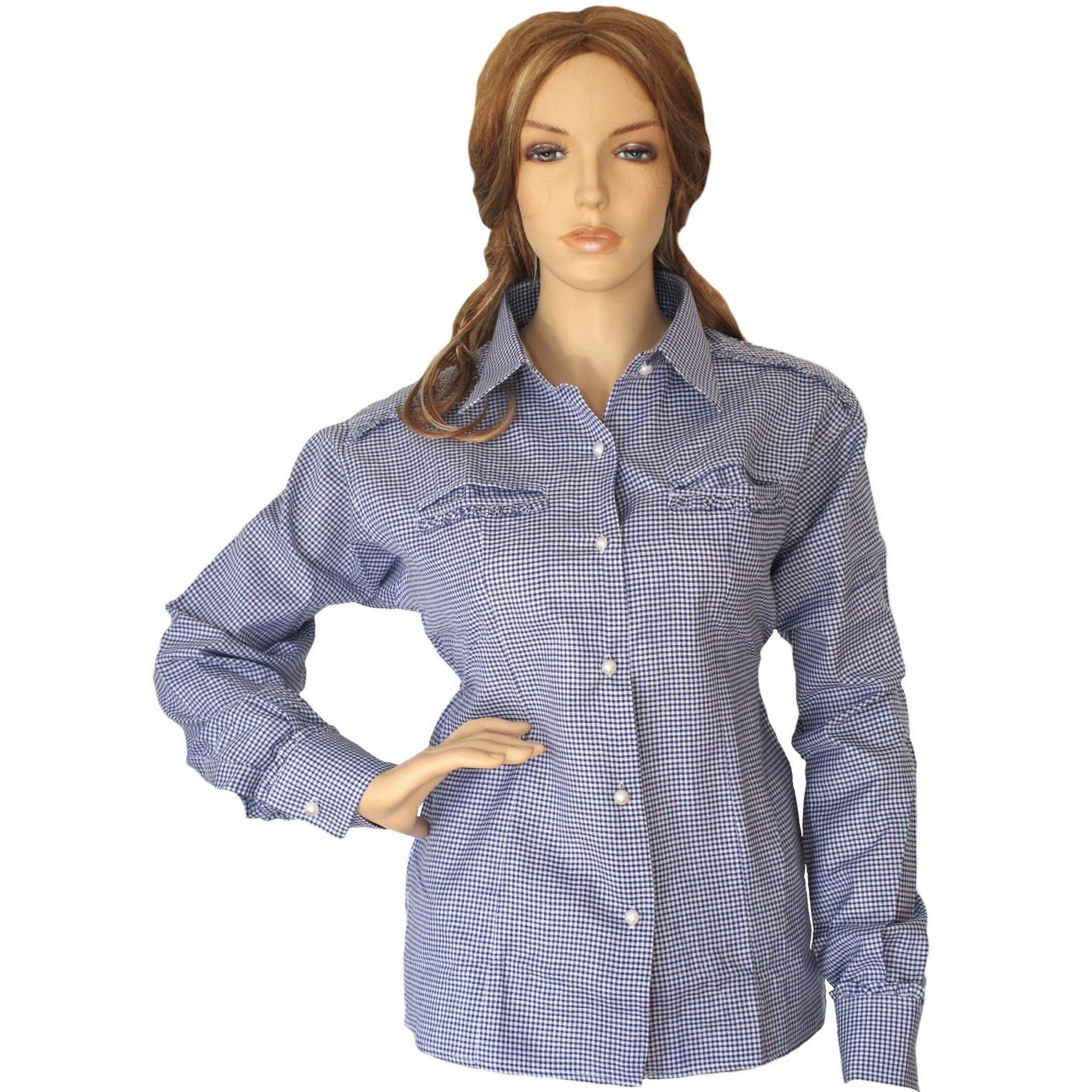 German Wear Trachtenbluse GW1521 Bayerische Langarm Trachtenbluse in 5 Farben – Rüschen & Perlenknopf