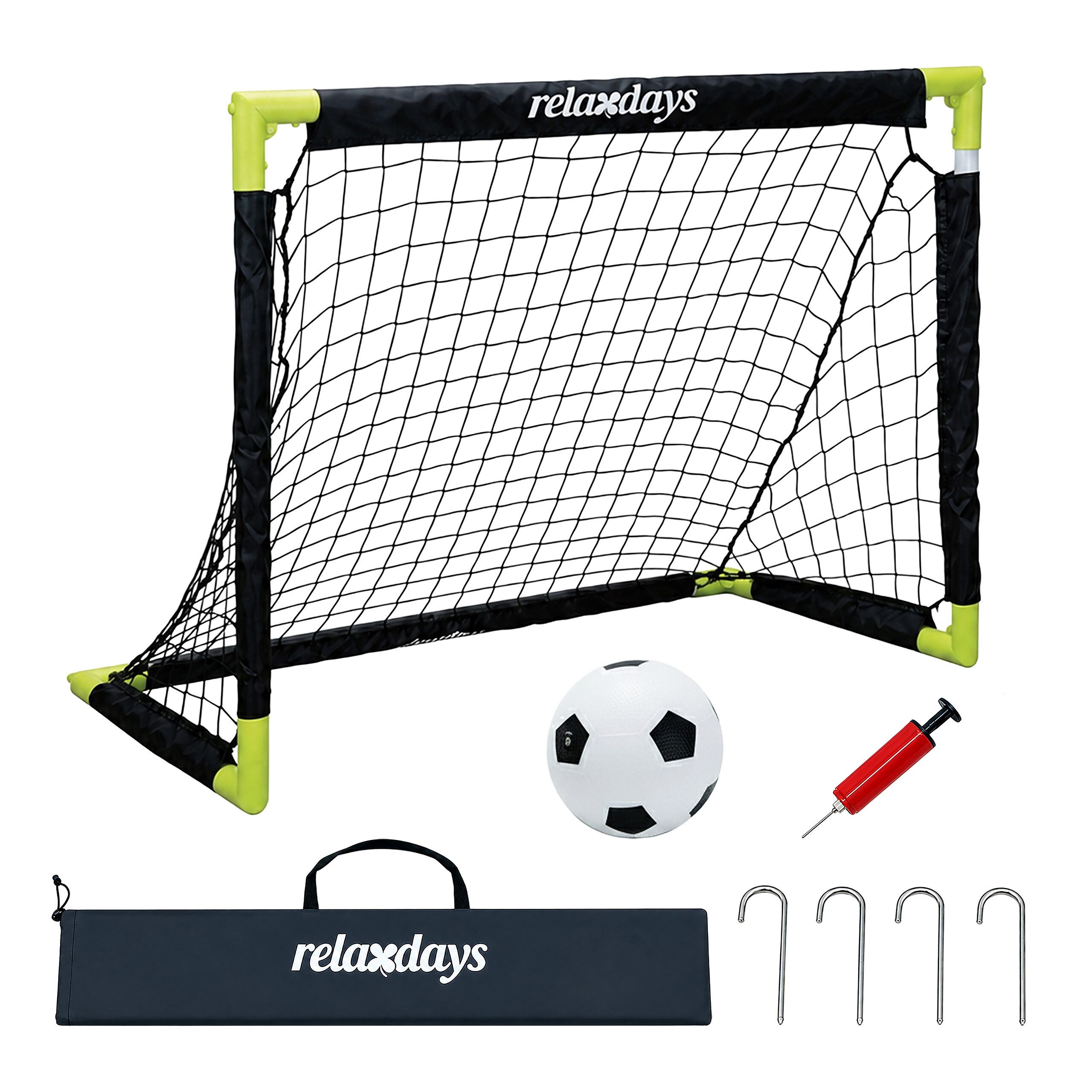 relaxdays Fußballtor mit Ball & Tasche, Schwarz-Gelb