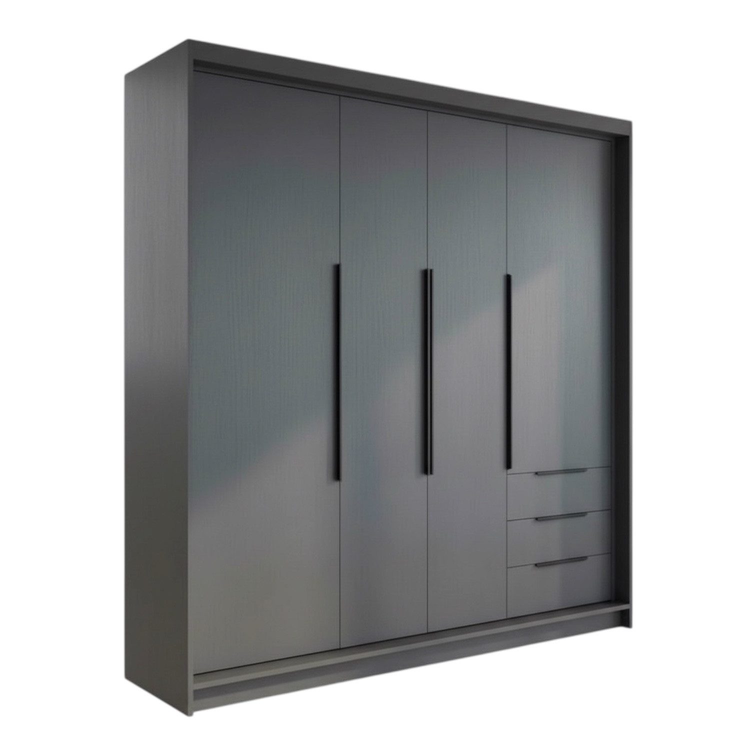 A&J MöbelLand GmbH Drehtürenschrank viertüriger Kleiderschrank mit Schubladen und Metallgriffen. (Geräumiger vier¬türiger Kleiderschrank mit Schubladen und Metallgriffen. Geräumiger Schrank mit einer Breite von 200 cm und Schubladen, ideal zur Aufbewahrun