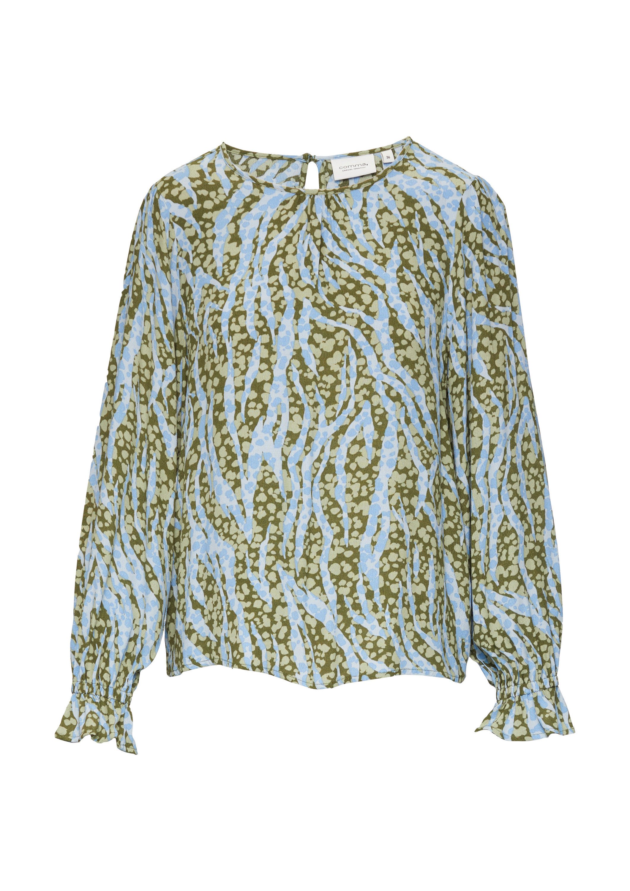 comma Langarmbluse Bluse Gemusterte Bluse mit Volant-Details günstig online kaufen