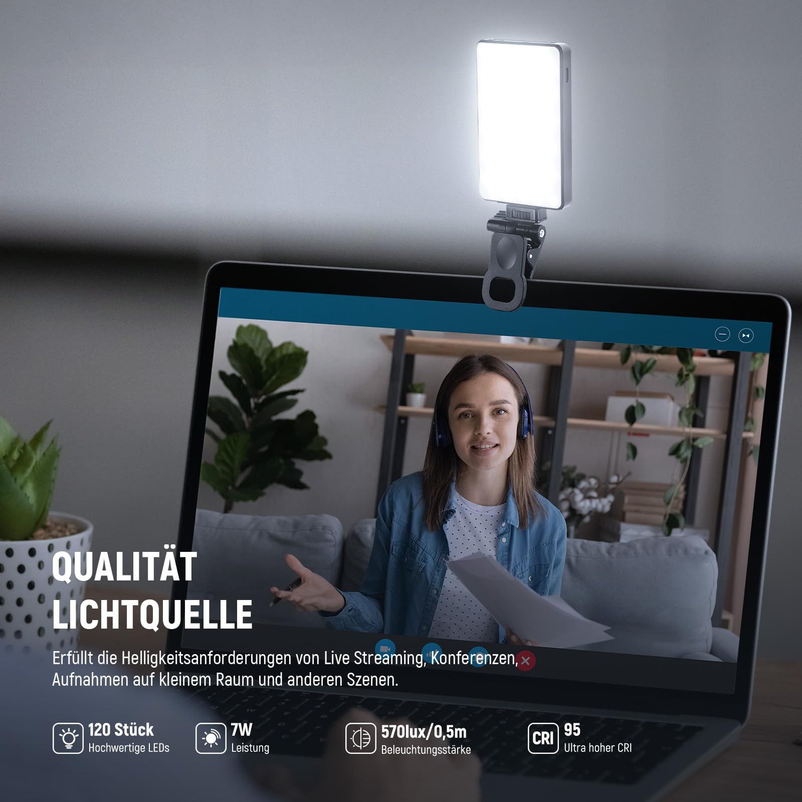 Neewer Videoleuchte BL120B BASICS LED Handy Selfie-Licht, dimmbare, wiederaufladbares, mit Farbfilme/Diffusor, 3000mAh, Ansteck Fülllicht für iPhone Kamera – Bild 4 von 5
