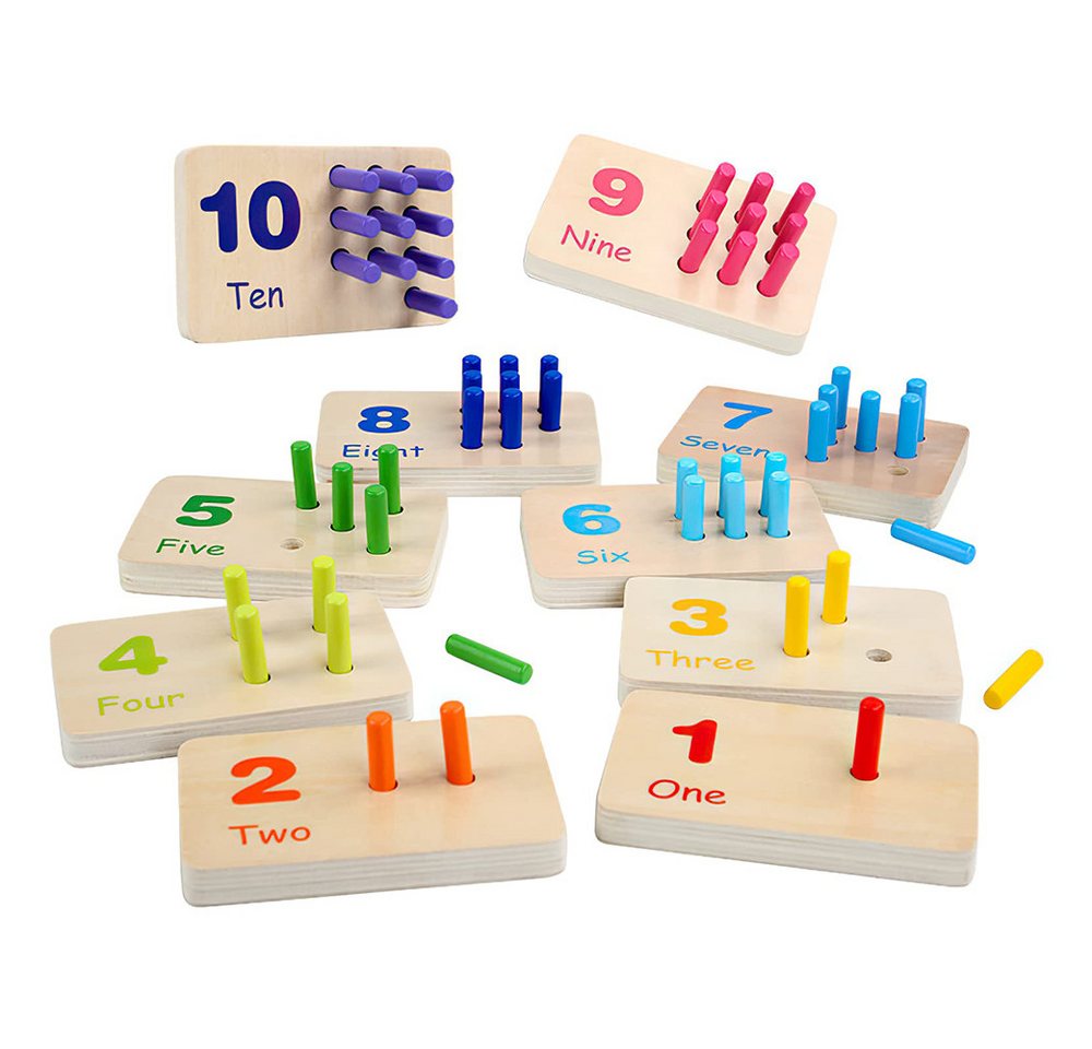 Zaewry Lernspielzeug Montessori Holz-Zahlenblöcke für Kleinkinder, Steckbrett, Buntes Zähl- und Motorik-Set, Vorschul-Lernspielzeug,Holzspielzeug