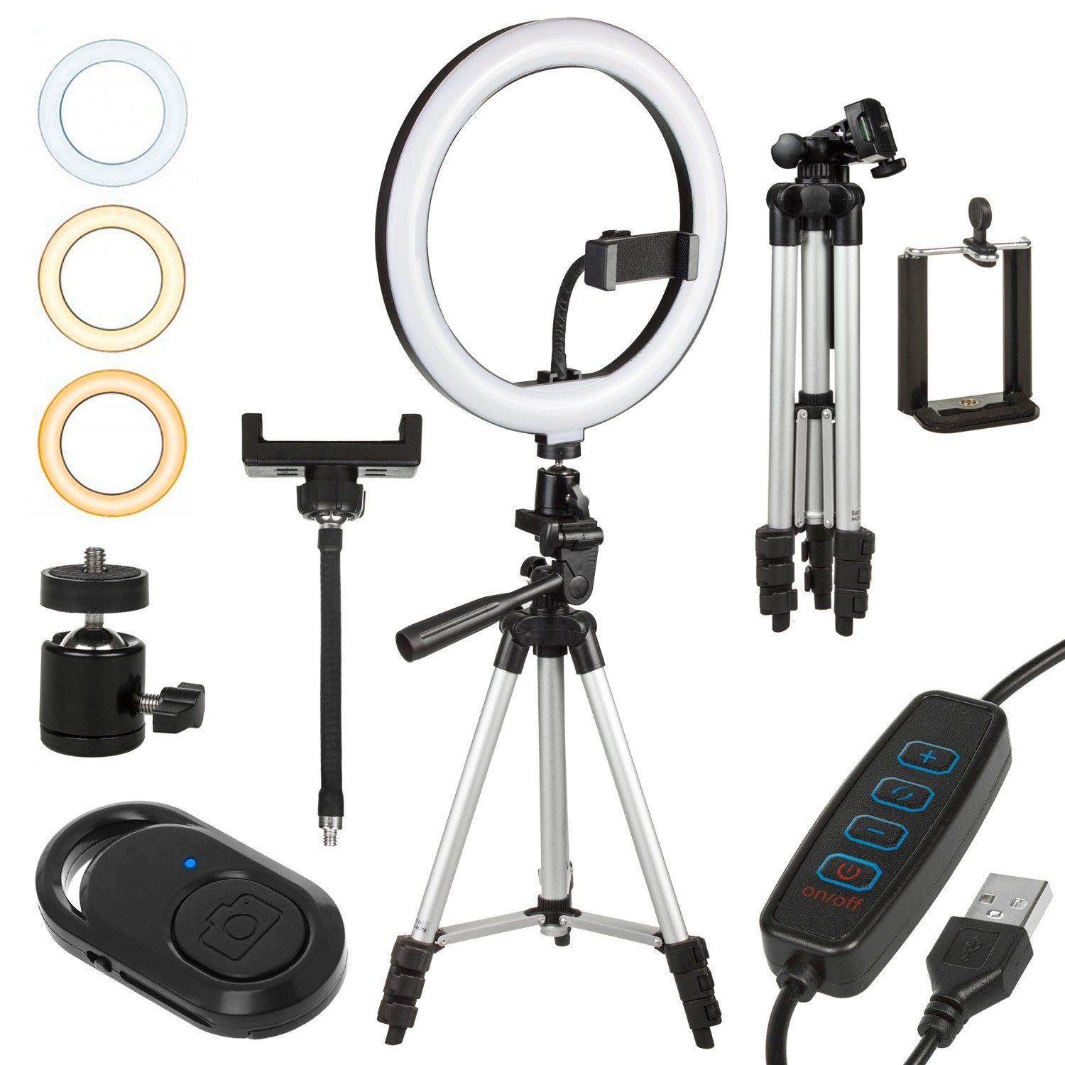 Maclean Ringlicht MCE610 12W LED Ringlicht mit Stativständer, Helligkeit [ 10 Stufen ] - Dimmbarkeit