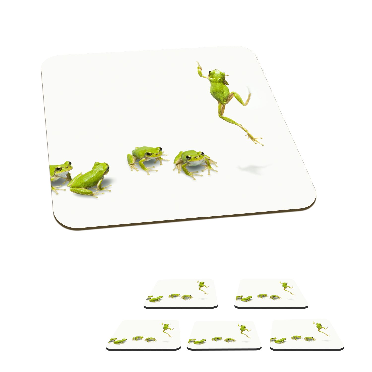 MuchoWow Glasuntersetzer Frosch - Tiere - Grün, Zubehör für Gläser, 6-tlg., Glasuntersetzer, Tischuntersetzer, Korkuntersetzer, Untersetzer, Tasse