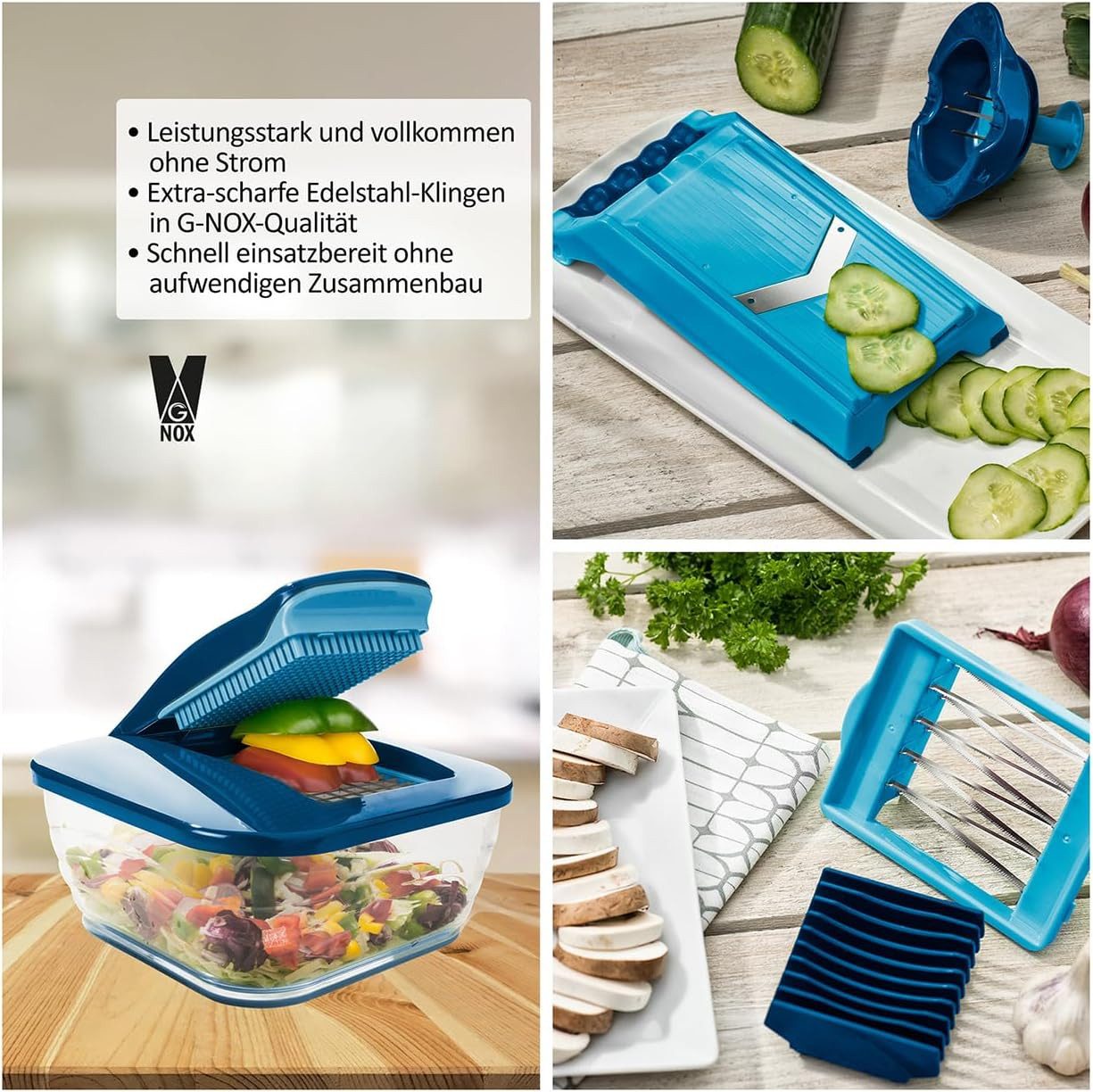 Genius Gemüseschneider Genius Gemüseschneider Gemüsehobel Nicer Dicer Chef 15 tlg. Blau 07385 – Bild 3 von 5