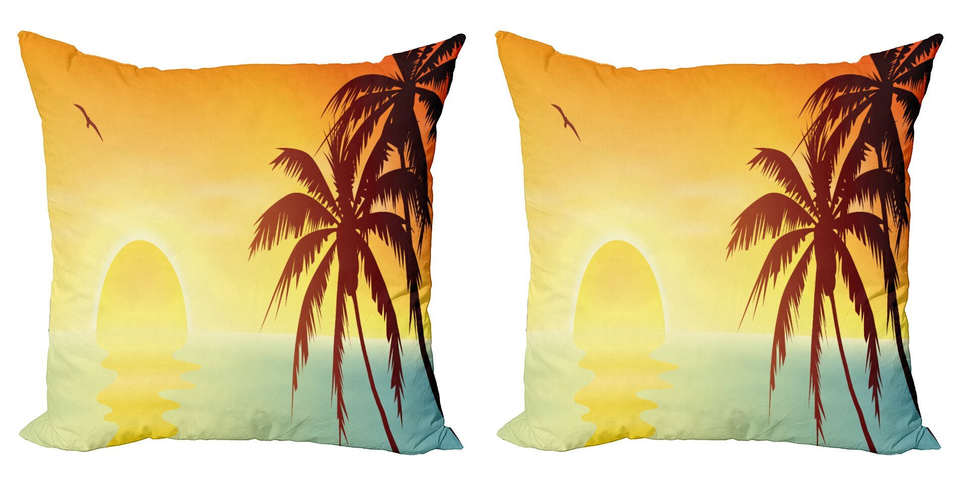 Kissenbezüge Modern Accent Doppelseitiger Digitaldruck, Abakuhaus (2 Stück), Palme Tropical Sunset mit Ombre Himmel