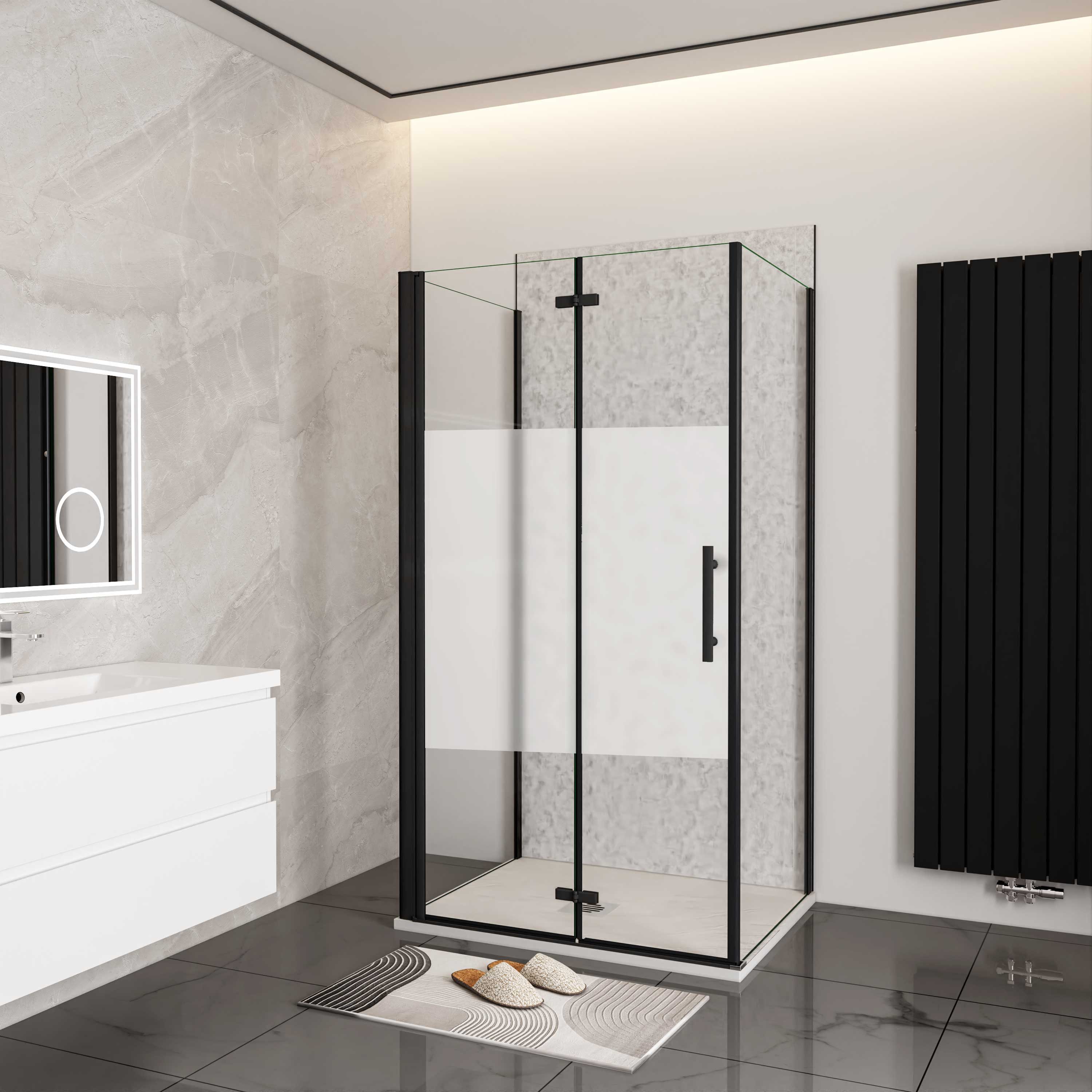 duschspa Komplettdusche 195cm Duschkabine Duschwand mit Milchstreifen Duschtür Falttür Drehtür, BxT: 76x80 cm, Einscheibensicherheitsglas, Sicherhaitsglas, Set, ebenerdiger Einbau möglich