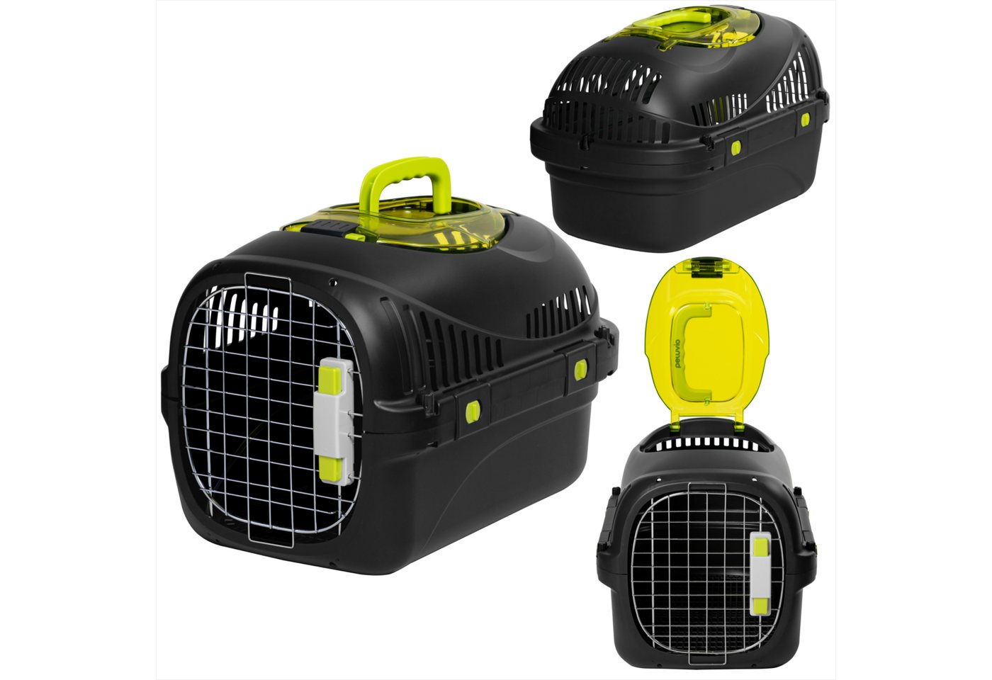 Peluvio Tiertransportbox SAFY für Katzen bis 5 kg, Öffnungsfenster/Großer Griff/Urinauffanggitter/bis zu 5 kg