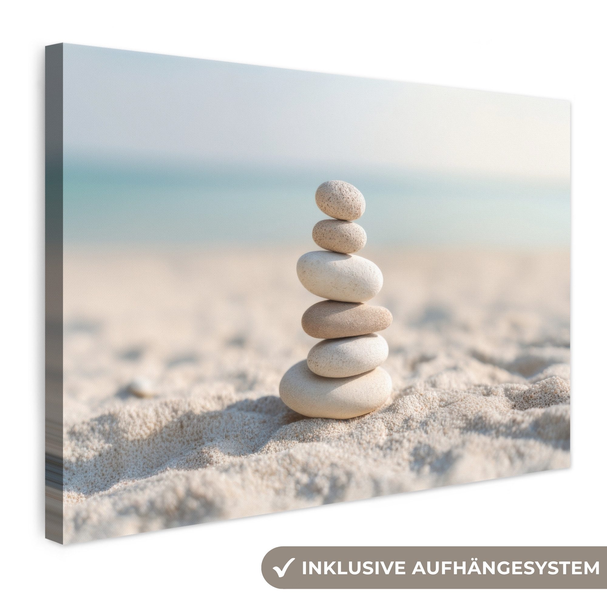 OneMillionCanvasses® Leinwandbild Steine - Stapel - Sand - Meer, Fotodruck (1 St), Leinwand Bilder Klein, Wand Dekoration Aesthetic 30x20 cm