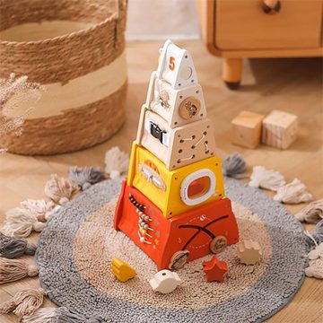 Fivejoy Lernspielzeug Montessori-Holzspielzeug für Babys, Raketenblöcke (1-St), 5-lagiges Stapel-Puzzlespiel