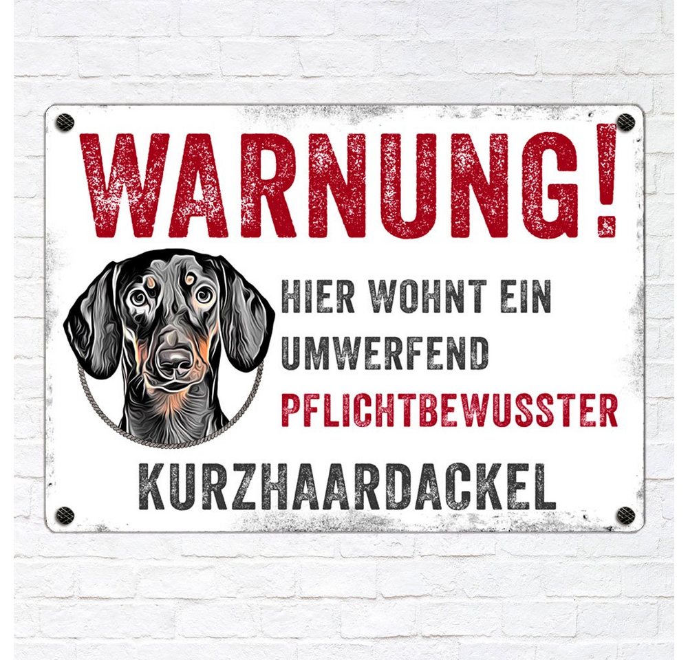 Thumbnail - Cadouri Warnschild Hundewarnschild KURZHAARDACKEL - Hinweisschild mit Hunderasse, (1 St., Metallschild mit vier vorgeboh...