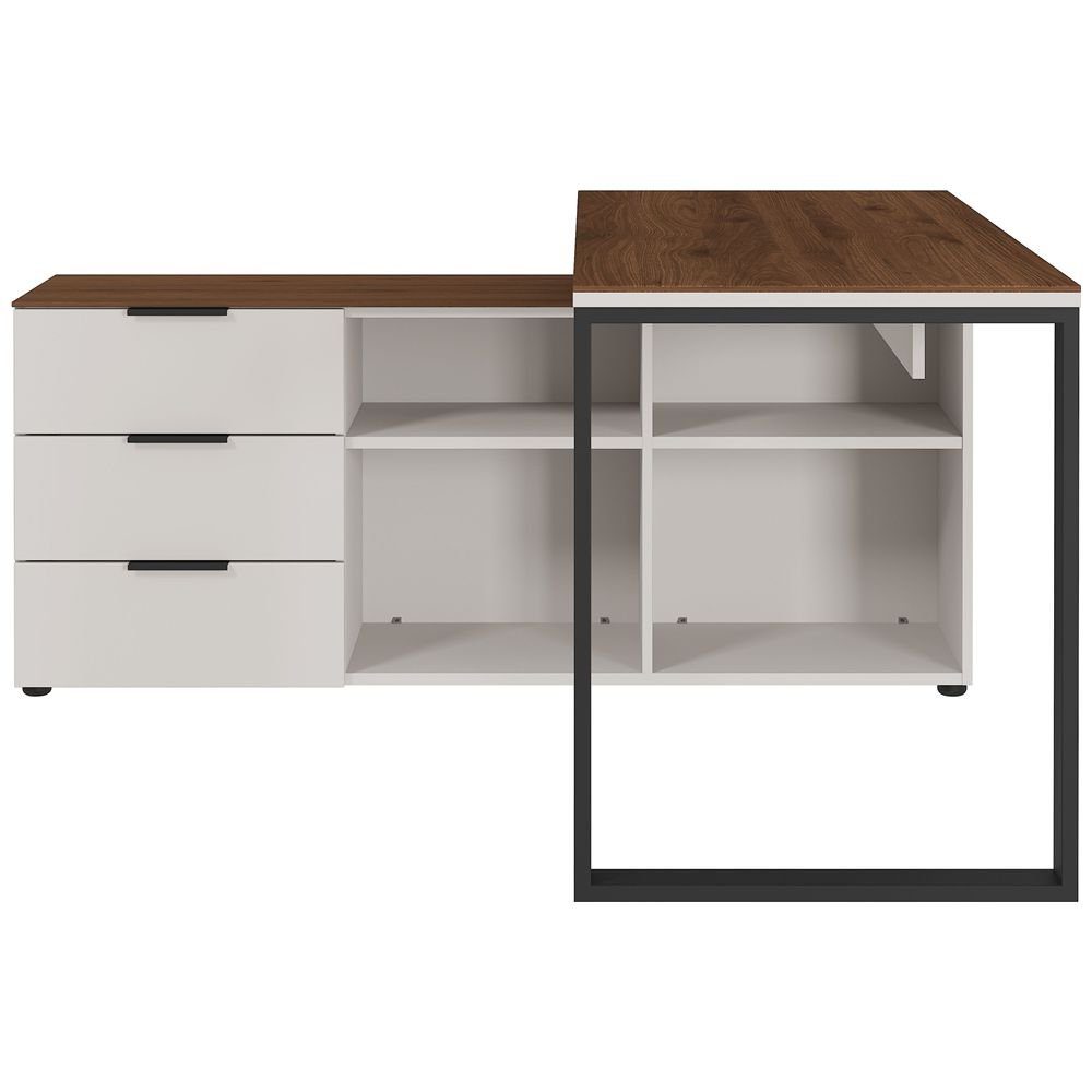 mit Lomadox Sideboard Winkelschreibtisch Nussbaum Nb. Kaschmir Schreibtisch CHOLET-01, beige mit