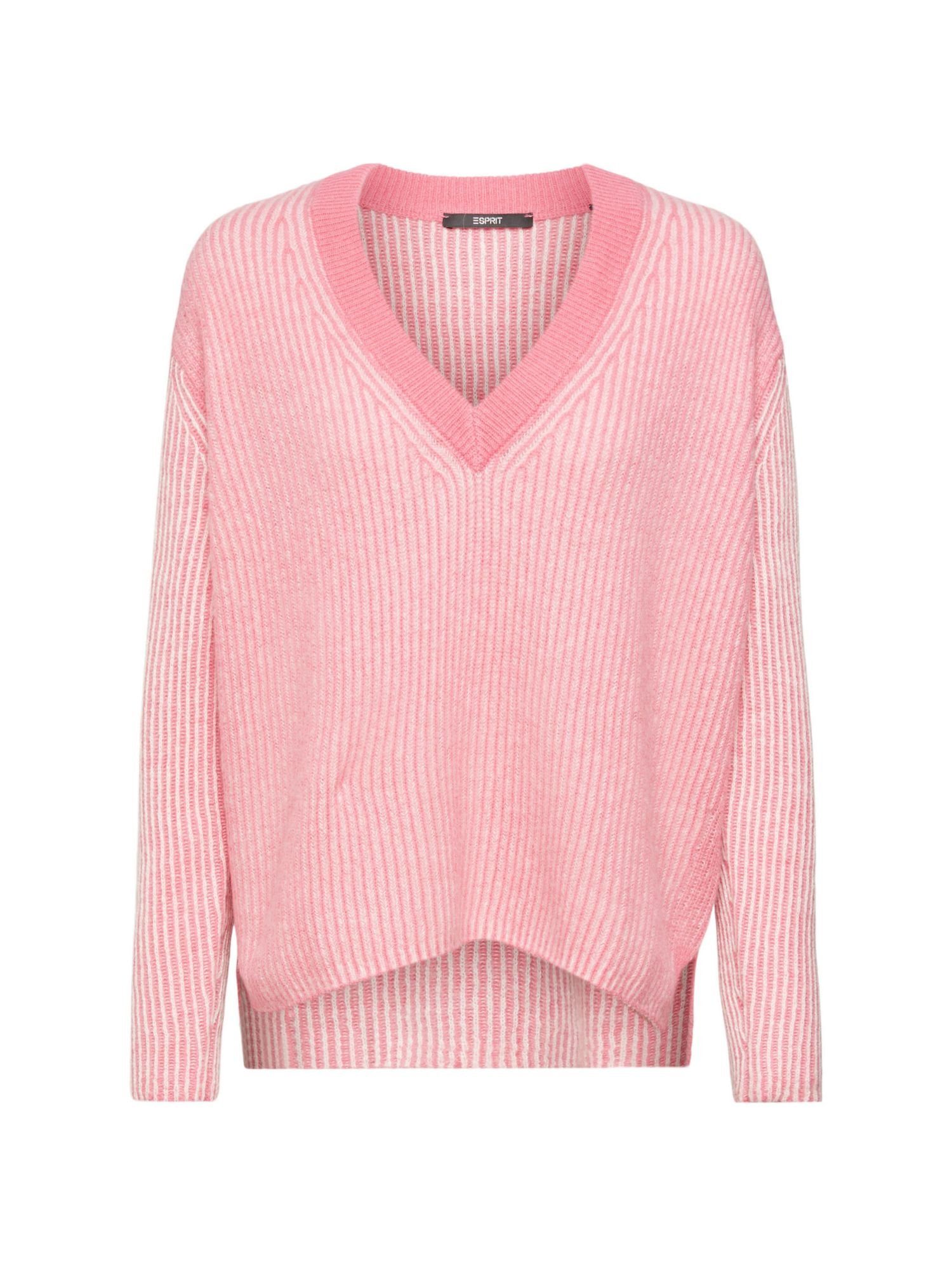 Esprit Collection V-Ausschnitt-Pullover Zweifarbiger Pullover mit Alpaka PINK | Strickpullover