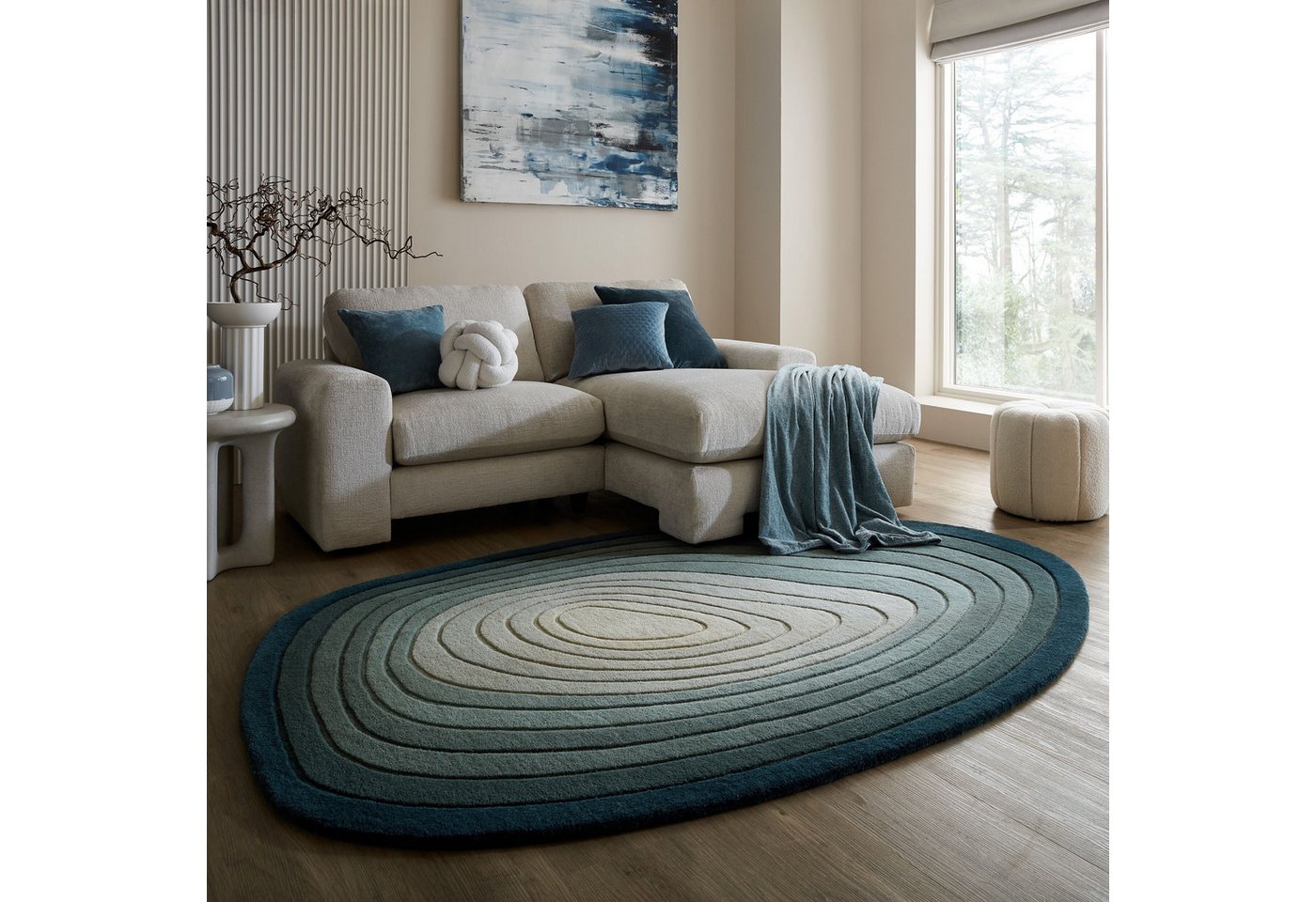 FLAIR RUGS Teppich PUDDLE OMBRE WOOL, rechteckig, Höhe: 11 mm, Wollteppich in Pfützenform