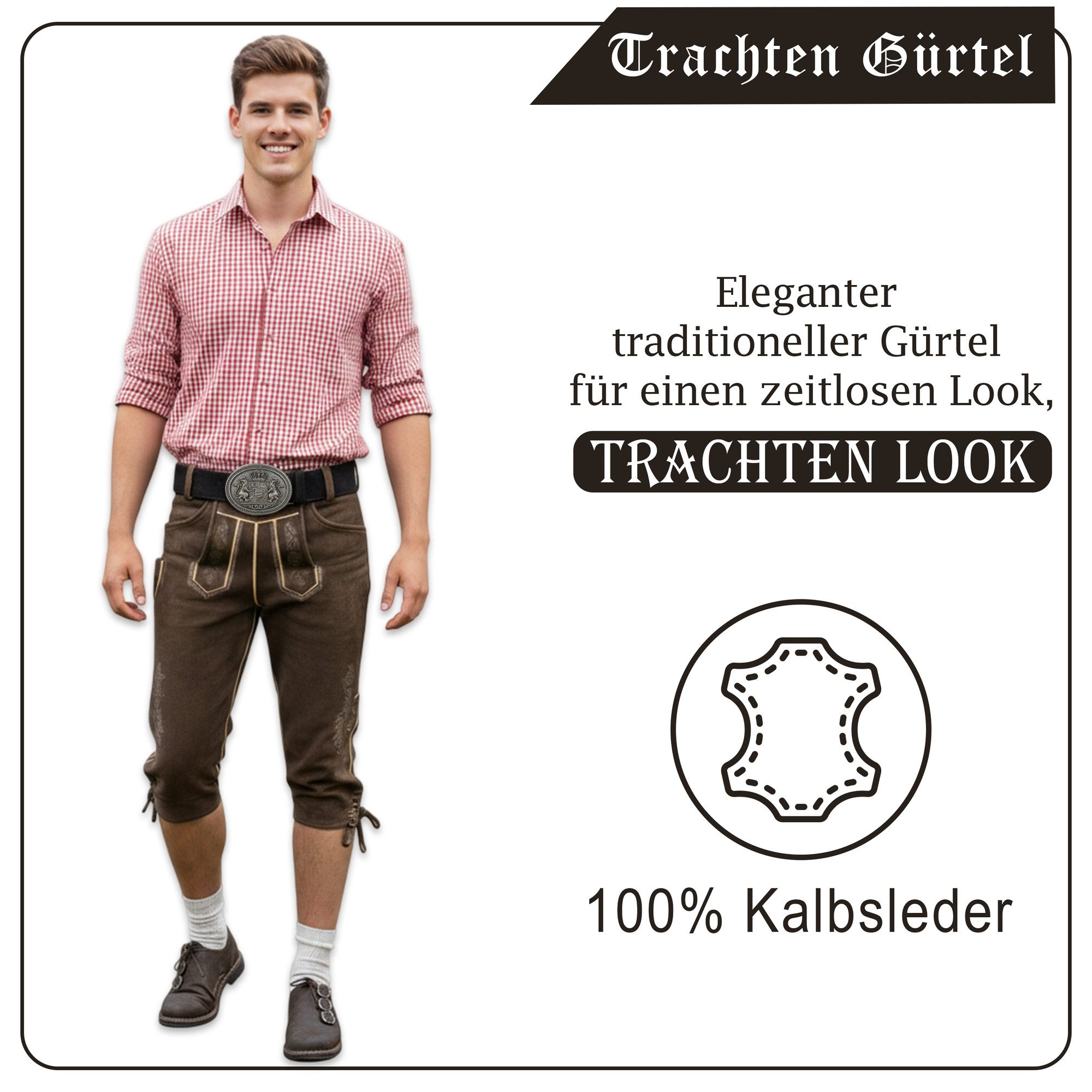 German Wear Ledergürtel GW1901-Gürtel Trachtengürtel aus Echtleder für Lederhosen mit Schnalle