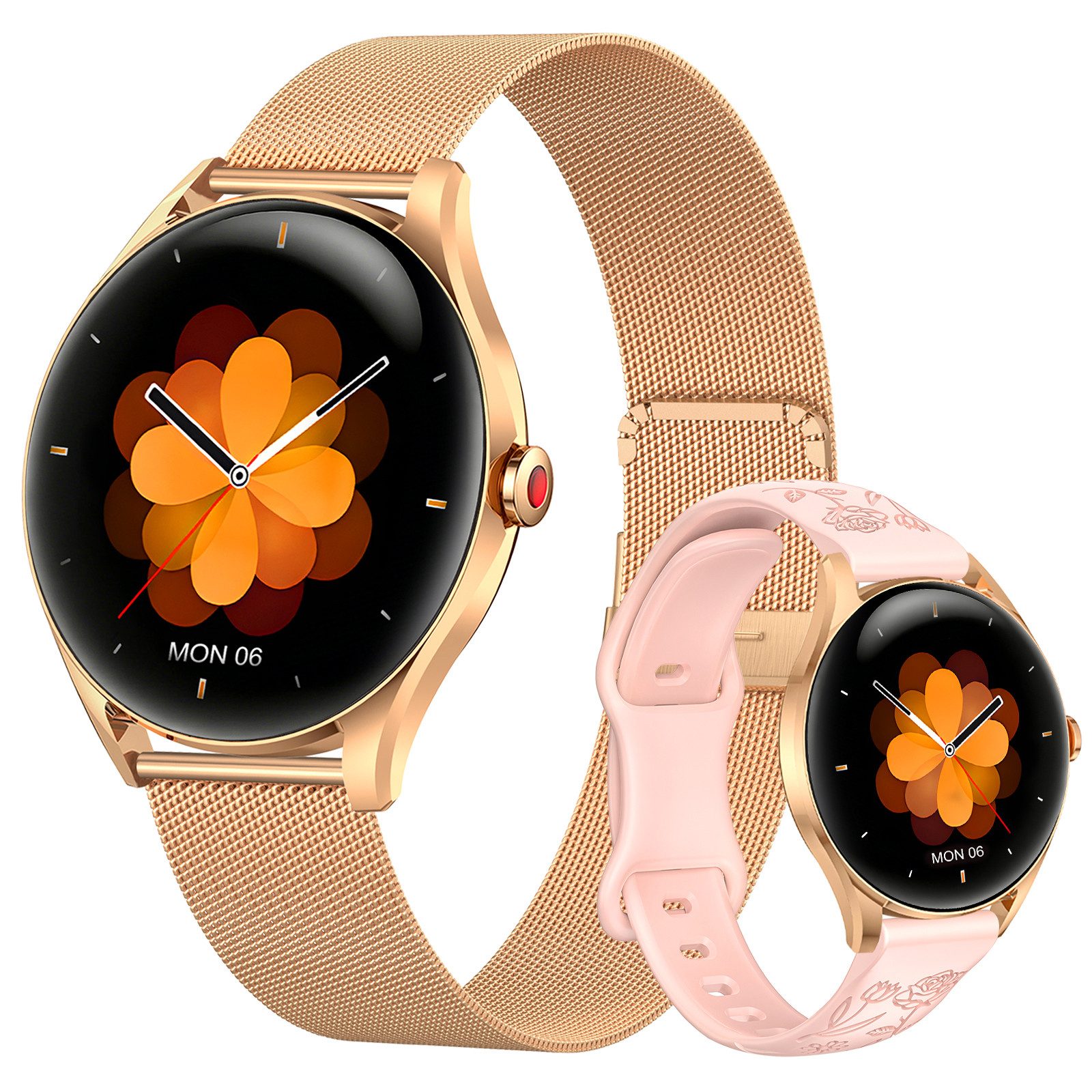 Sytifro Smartwatch Damen, 3D-Kurvenglas, AMOLED Always-On, 270 mAh (7 Tage), Smartwatch (1.32" cm) Zwei Armbänder, Ultra High Quality Exquisite Damenuhr. Bluetooth 5.3 Sport uhr, IP67 wasserdicht Fitness Tracker Damen. Gesundheits Uhr mit Schrittzähler, Blutdruckmessung, Herzfrequenz und Blutsauerstoff, Schlafüberwachung, Herzfrequenz, Blutsauerstoff, Schlafüberwachung, 2 Jahre Garantie, verfügbar für Android 4.4+ / iOS 10.0+