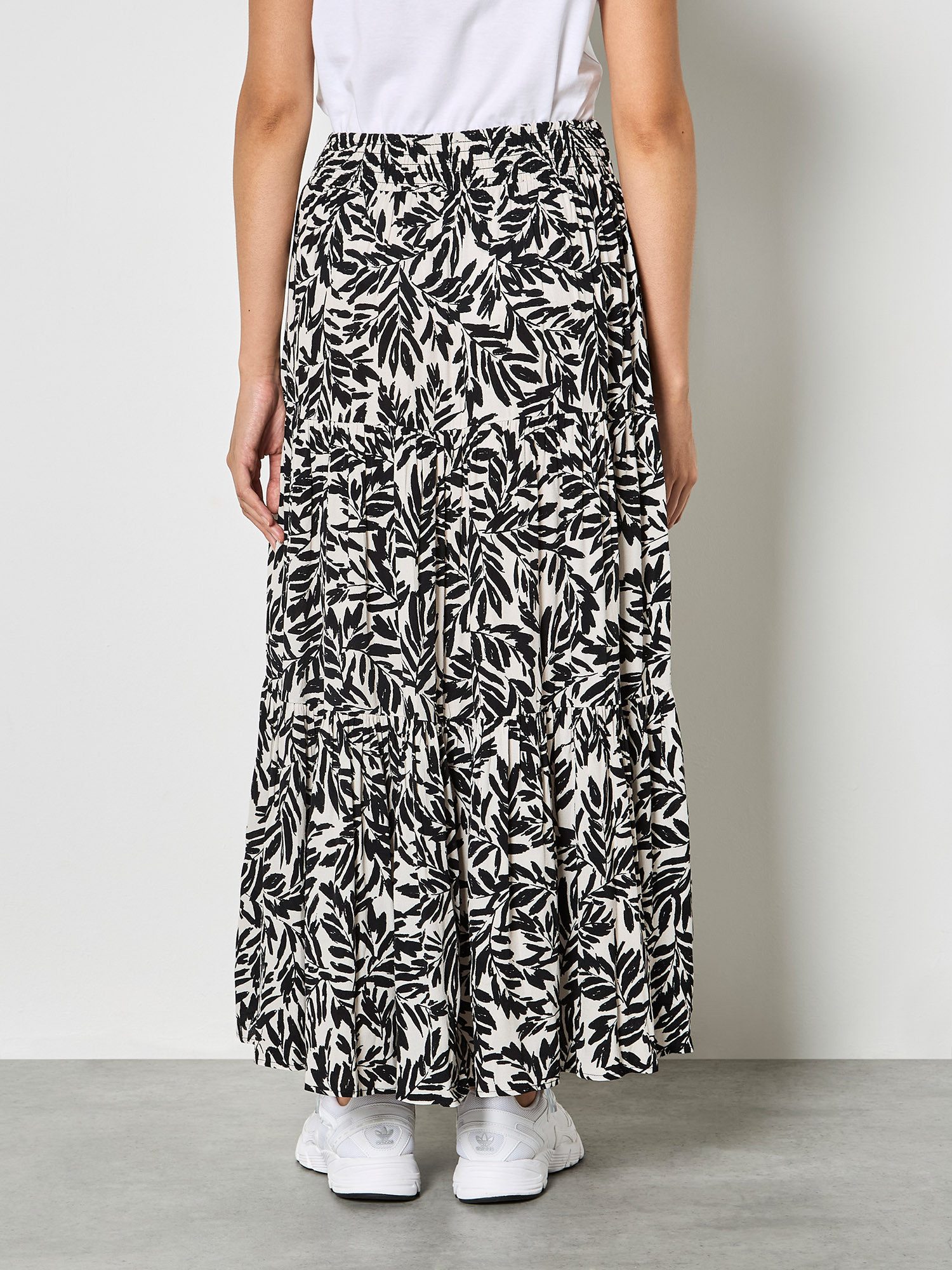 Apricot Midirock Midi-Rock mit Blattprint und Stufen