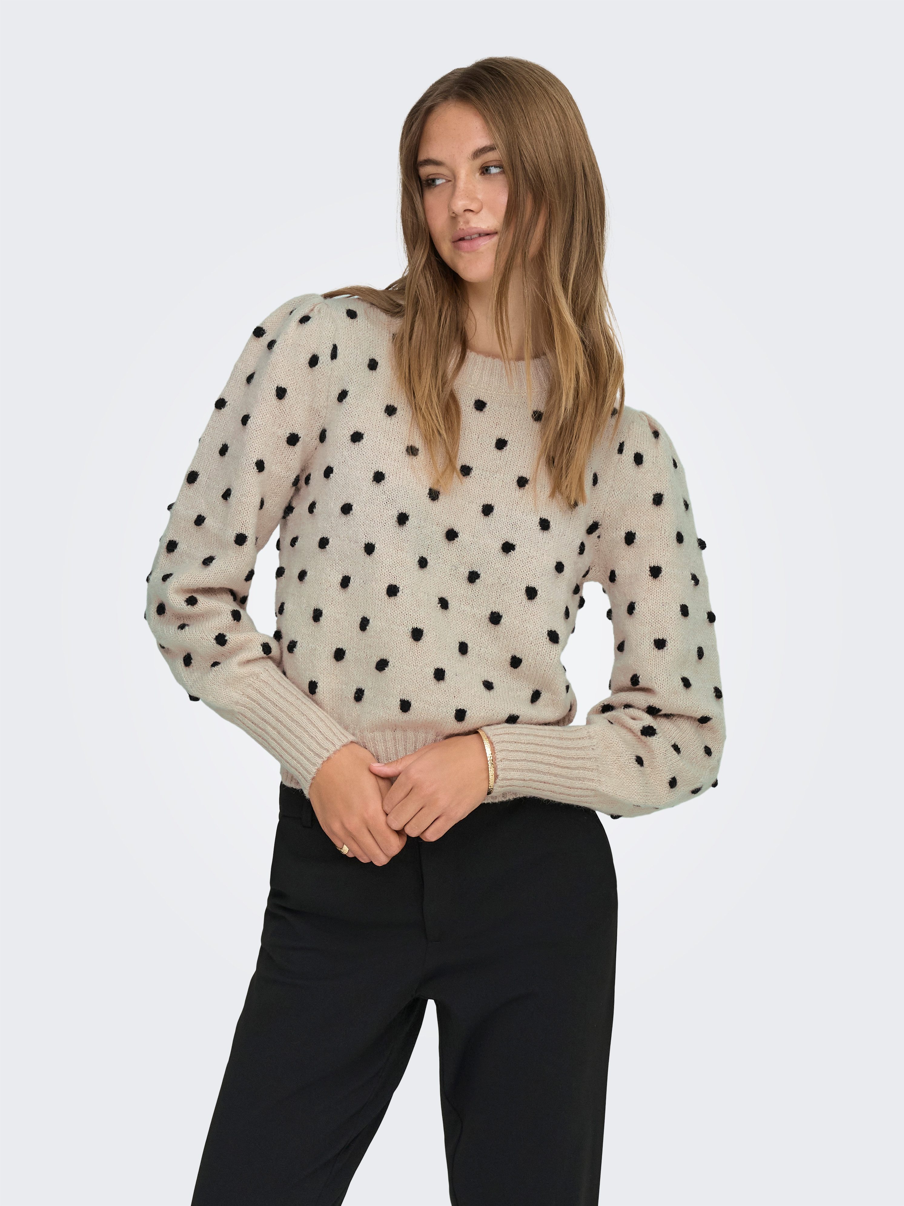 JDY Rundhalspullover JDYSIGRID LIFE L/S ON PUFF PULL KNT NOOS in gepunktete günstig online kaufen