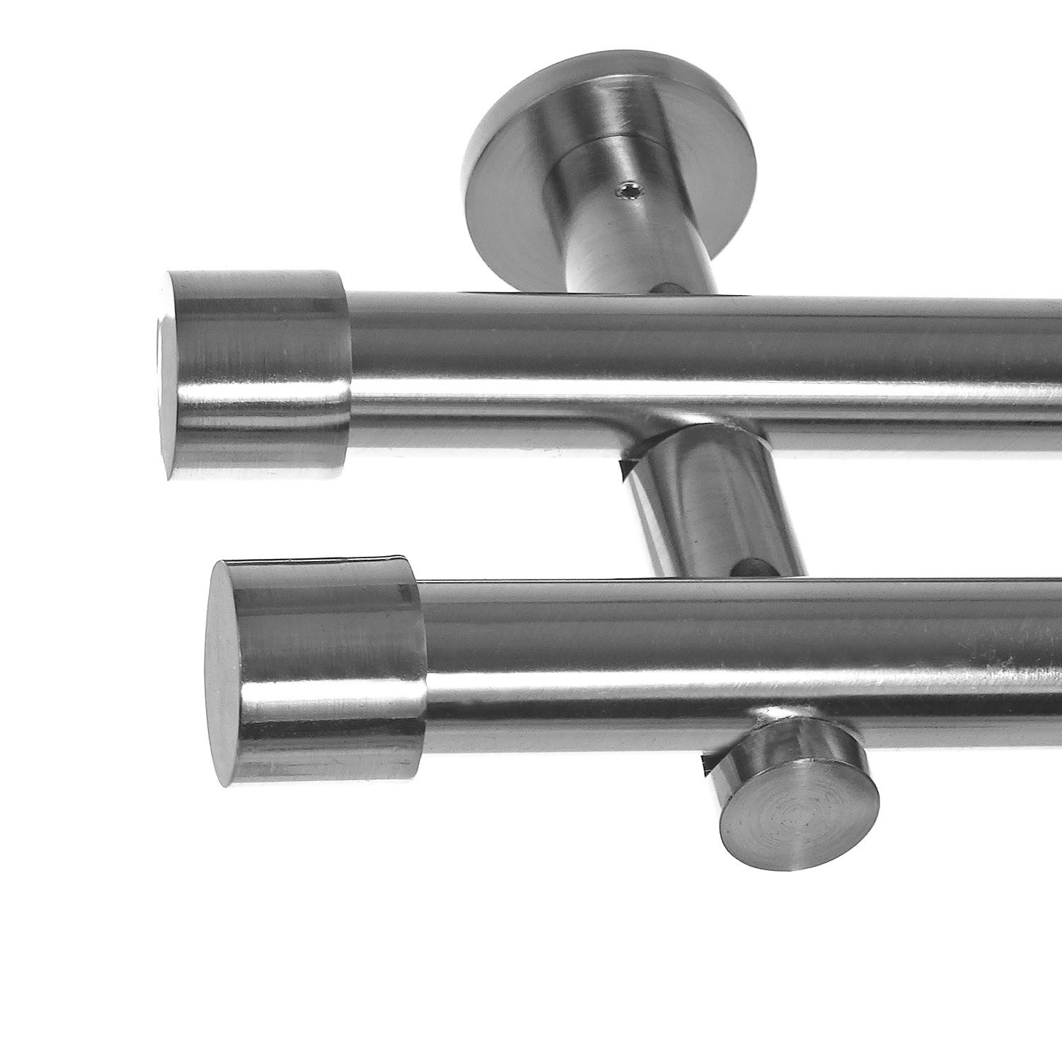 BASIT Gardinenstange Edelstahloptik 20mm mit Wandträgern 120 cm E30, Ø 20 mm, 2-läufig, verschraubt, Metall, H41 120 cm E30 Kappe