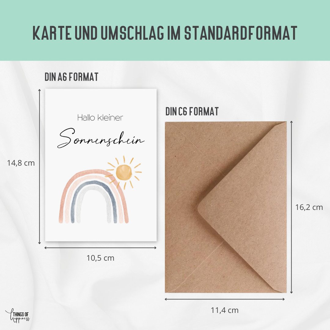Things of Happiness Grußkarten 6 Glückwunschkarten zur Geburt Baby, Set Klappkarten Geburt, 6 Karten und 6 Briefumschläge aus Recyclingpapier, aquarell Still