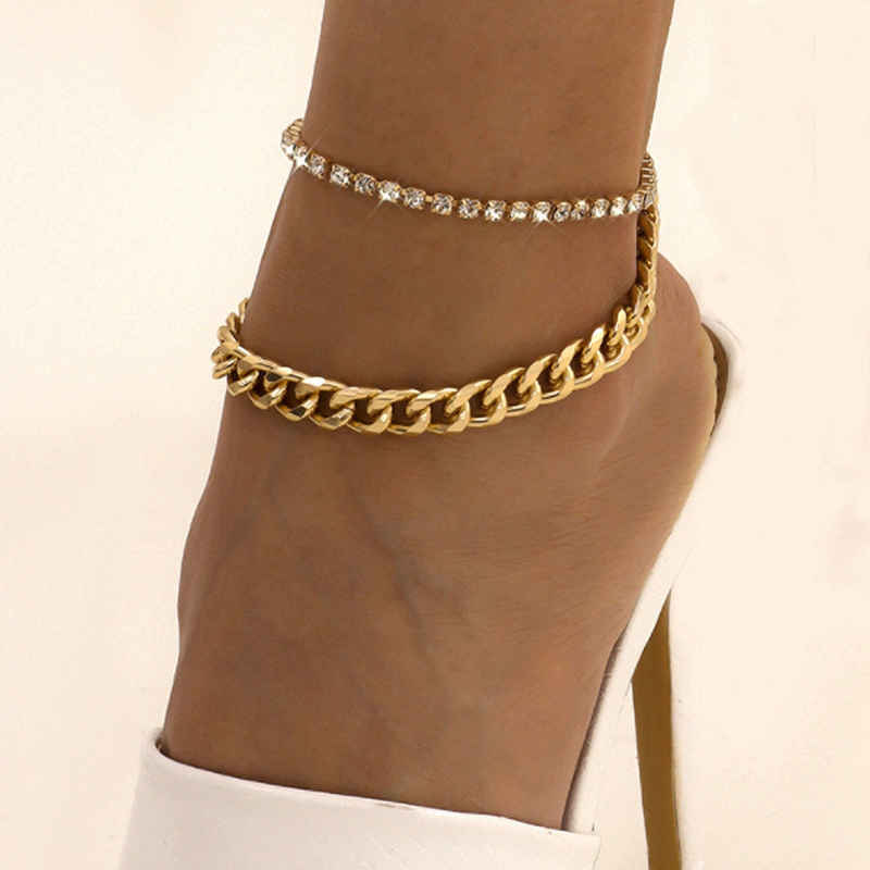 AUKUU Fußkette Schmuck Schmuck einfache doppelschichtige Quaste im gestapelten, Stil Fußzubehör Damen übertriebene Klauenkette Diamant